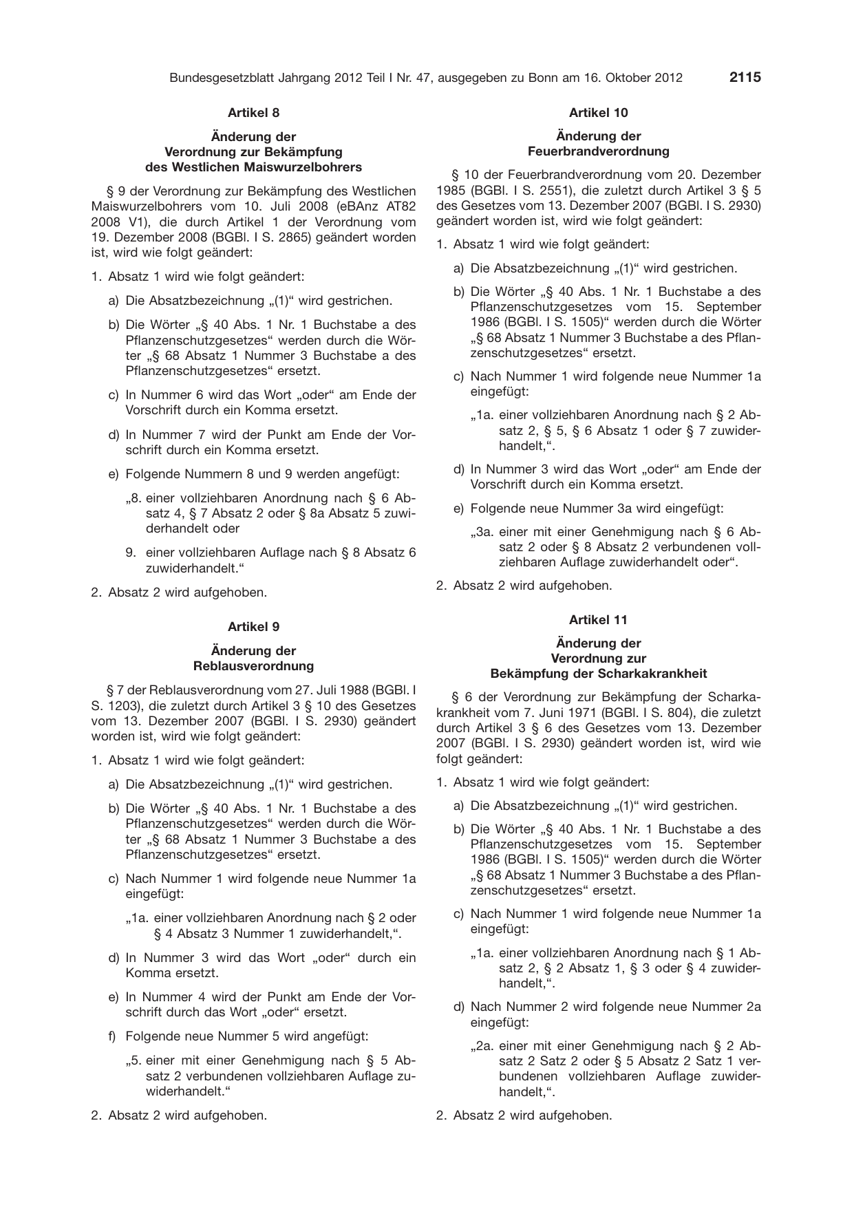 BGBl. 2012, Seite 2115 — Originalseite als Abbildung