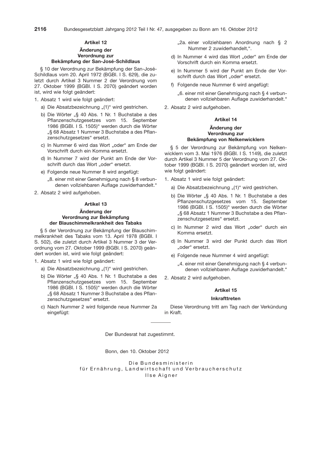 BGBl. 2012, Seite 2116 — Originalseite als Abbildung
