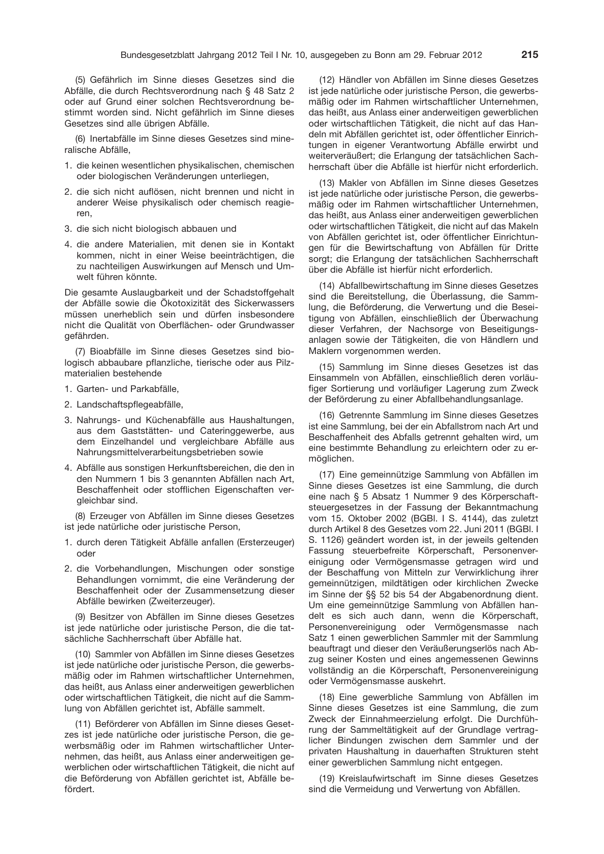 BGBl. 2012, Seite 215 — Originalseite als Abbildung