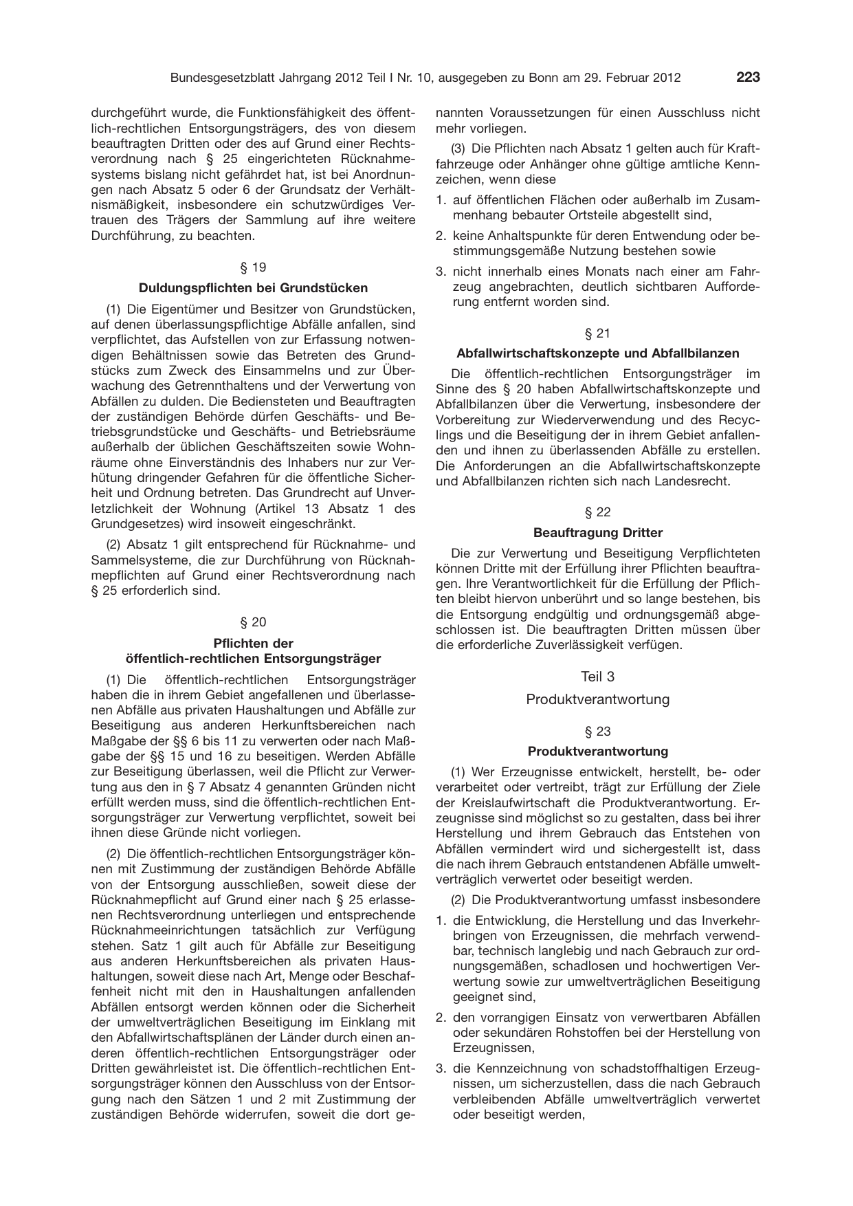 BGBl. 2012, Seite 223 — Originalseite als Abbildung