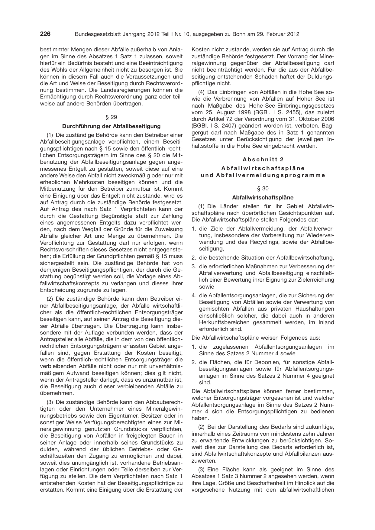 BGBl. 2012, Seite 226 — Originalseite als Abbildung
