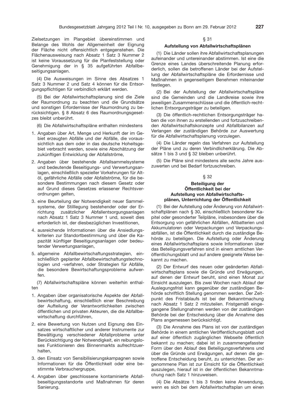 BGBl. 2012, Seite 227 — Originalseite als Abbildung