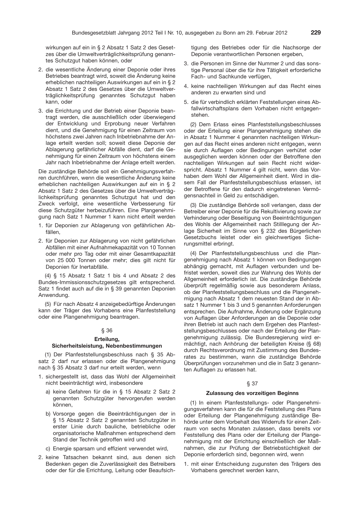 BGBl. 2012, Seite 229 — Originalseite als Abbildung