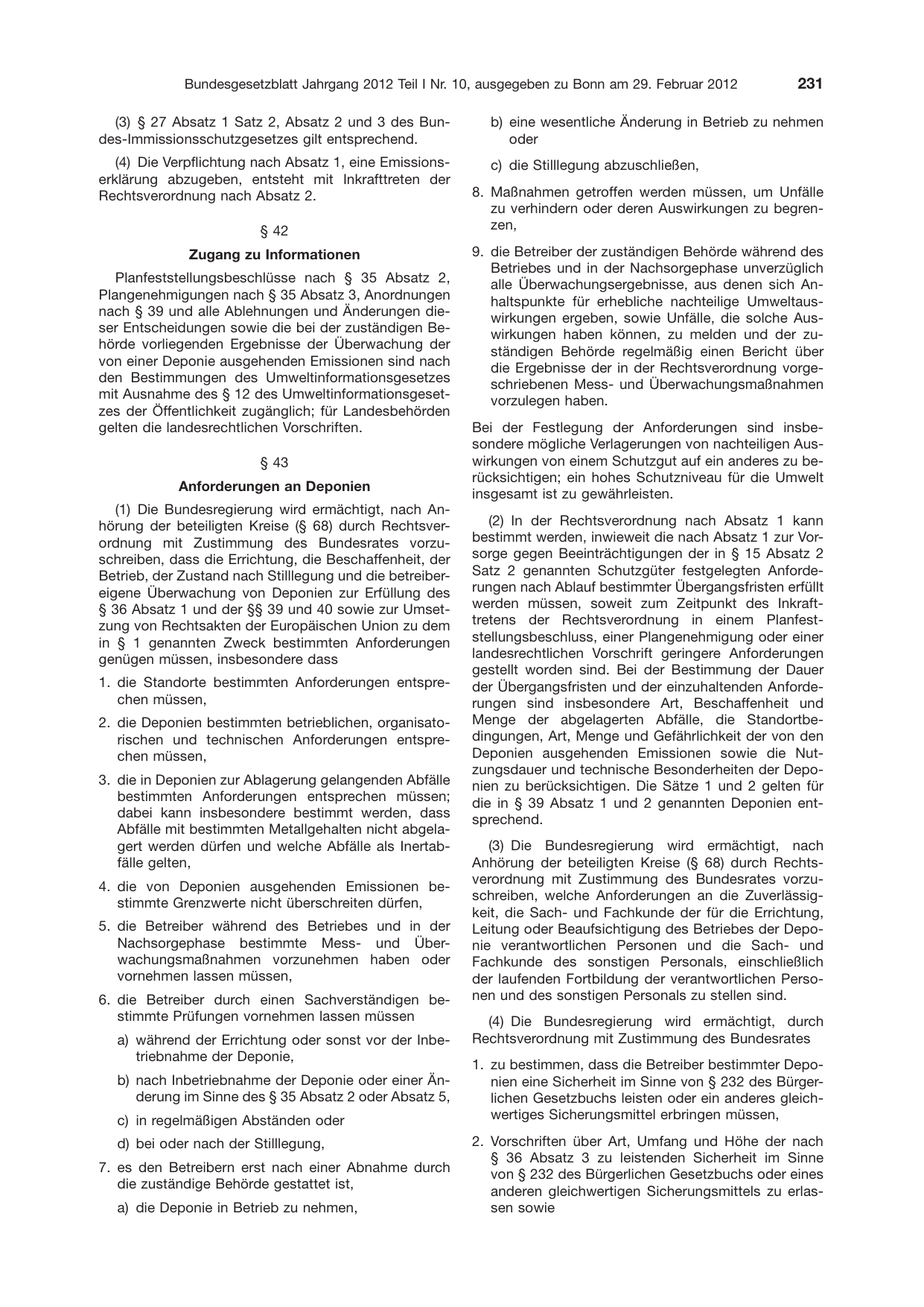 BGBl. 2012, Seite 231 — Originalseite als Abbildung