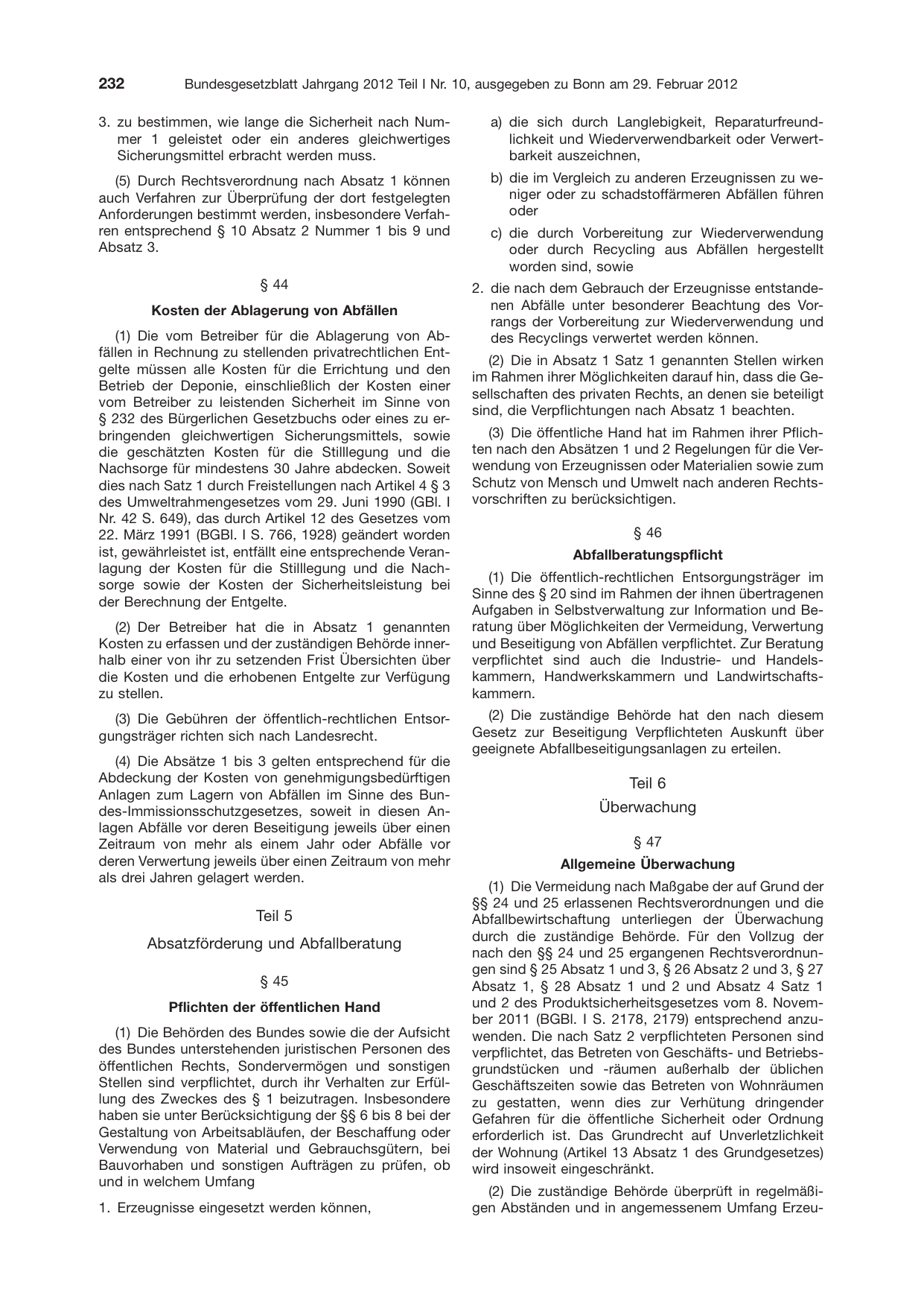 BGBl. 2012, Seite 232 — Originalseite als Abbildung