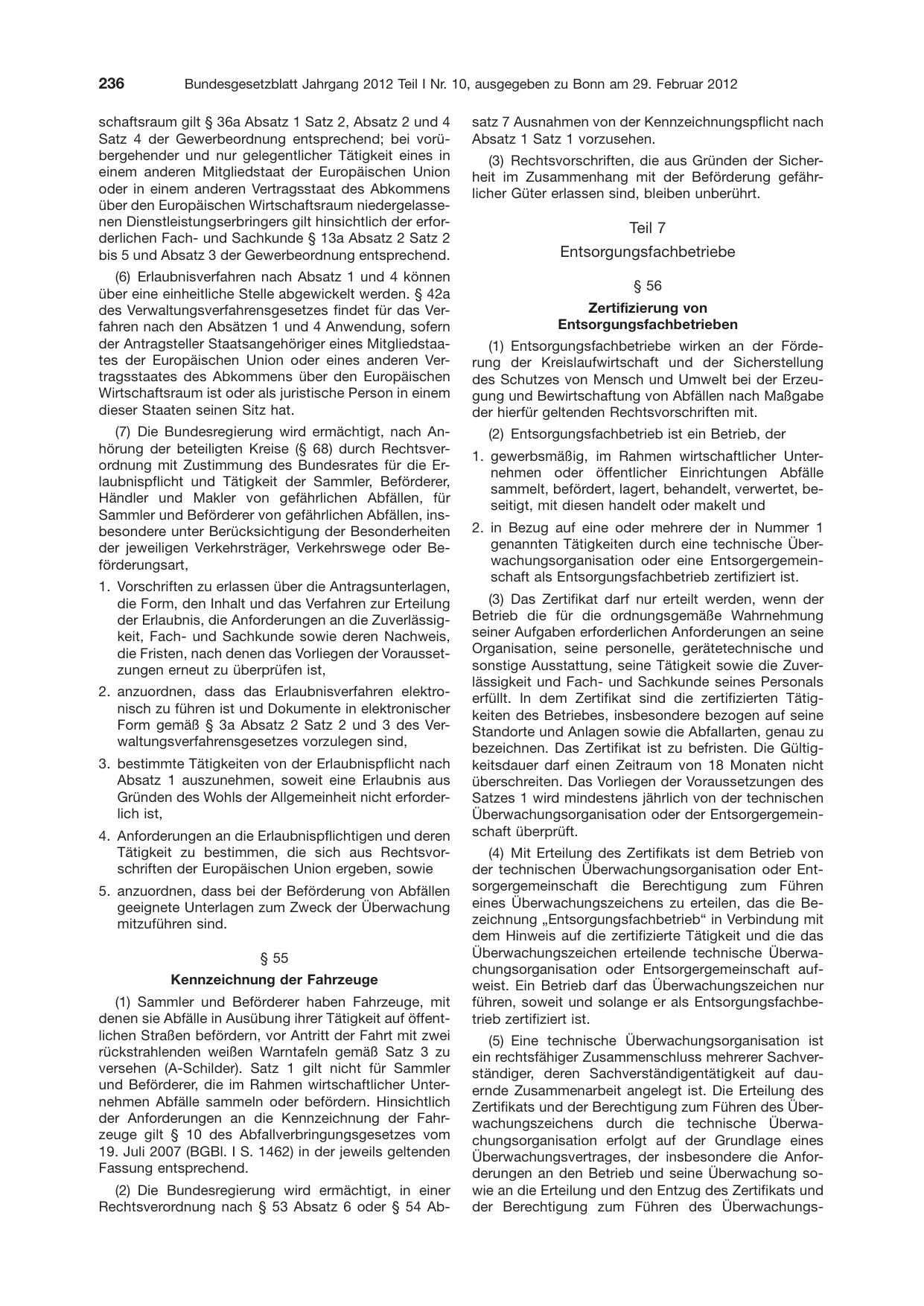 BGBl. 2012, Seite 236 — Originalseite als Abbildung