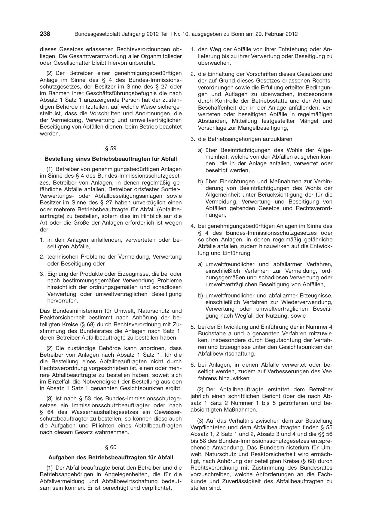 BGBl. 2012, Seite 238 — Originalseite als Abbildung