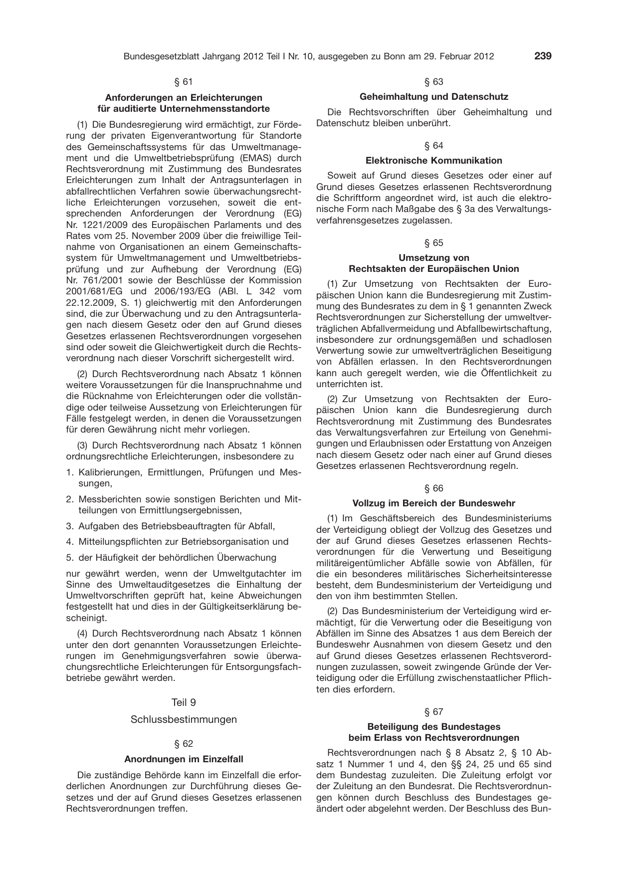 BGBl. 2012, Seite 239 — Originalseite als Abbildung