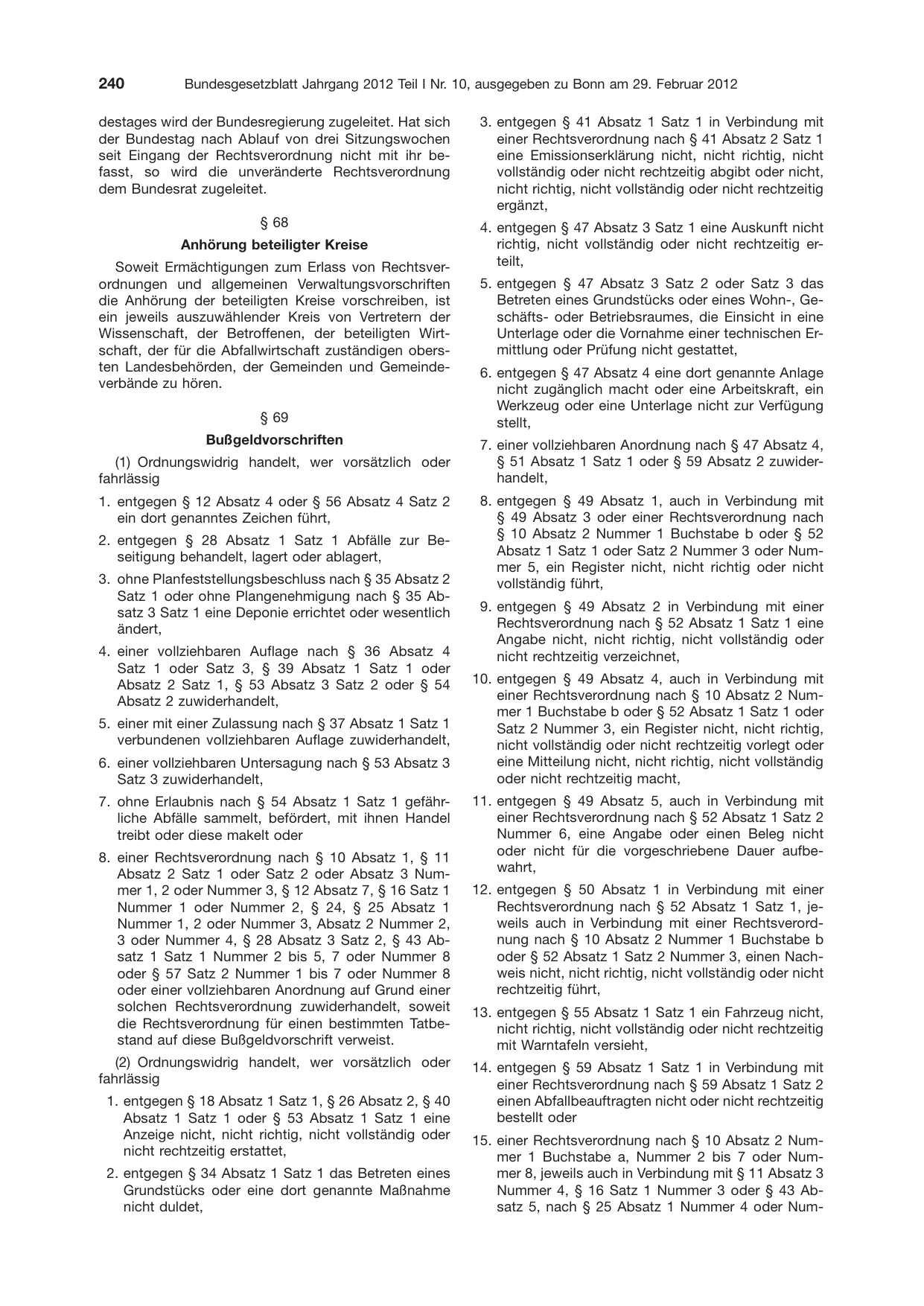 BGBl. 2012, Seite 240 — Originalseite als Abbildung