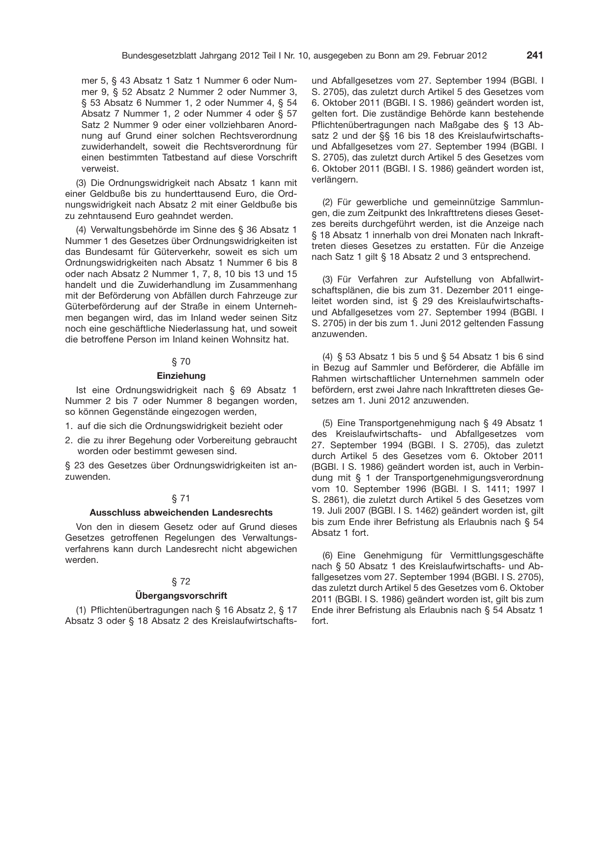 BGBl. 2012, Seite 241 — Originalseite als Abbildung