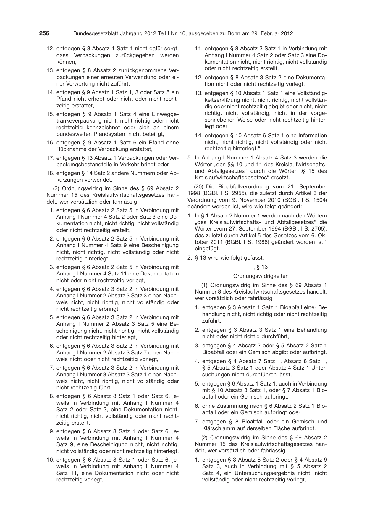 BGBl. 2012, Seite 256 — Originalseite als Abbildung