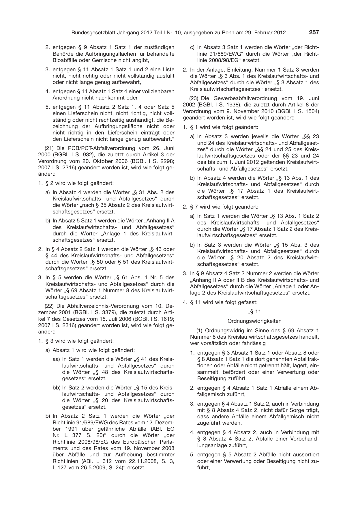 BGBl. 2012, Seite 257 — Originalseite als Abbildung