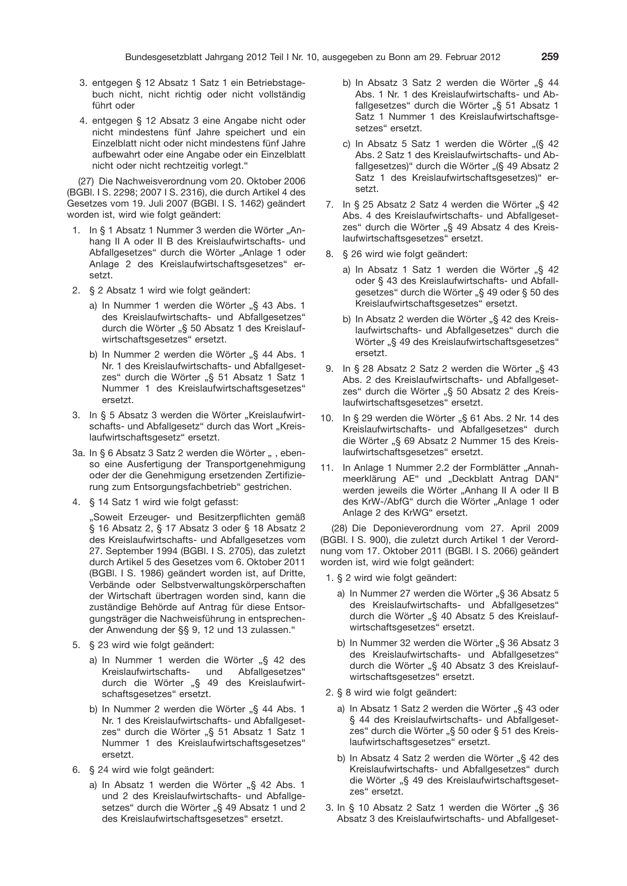 BGBl. 2012, Seite 259 — Originalseite als Abbildung