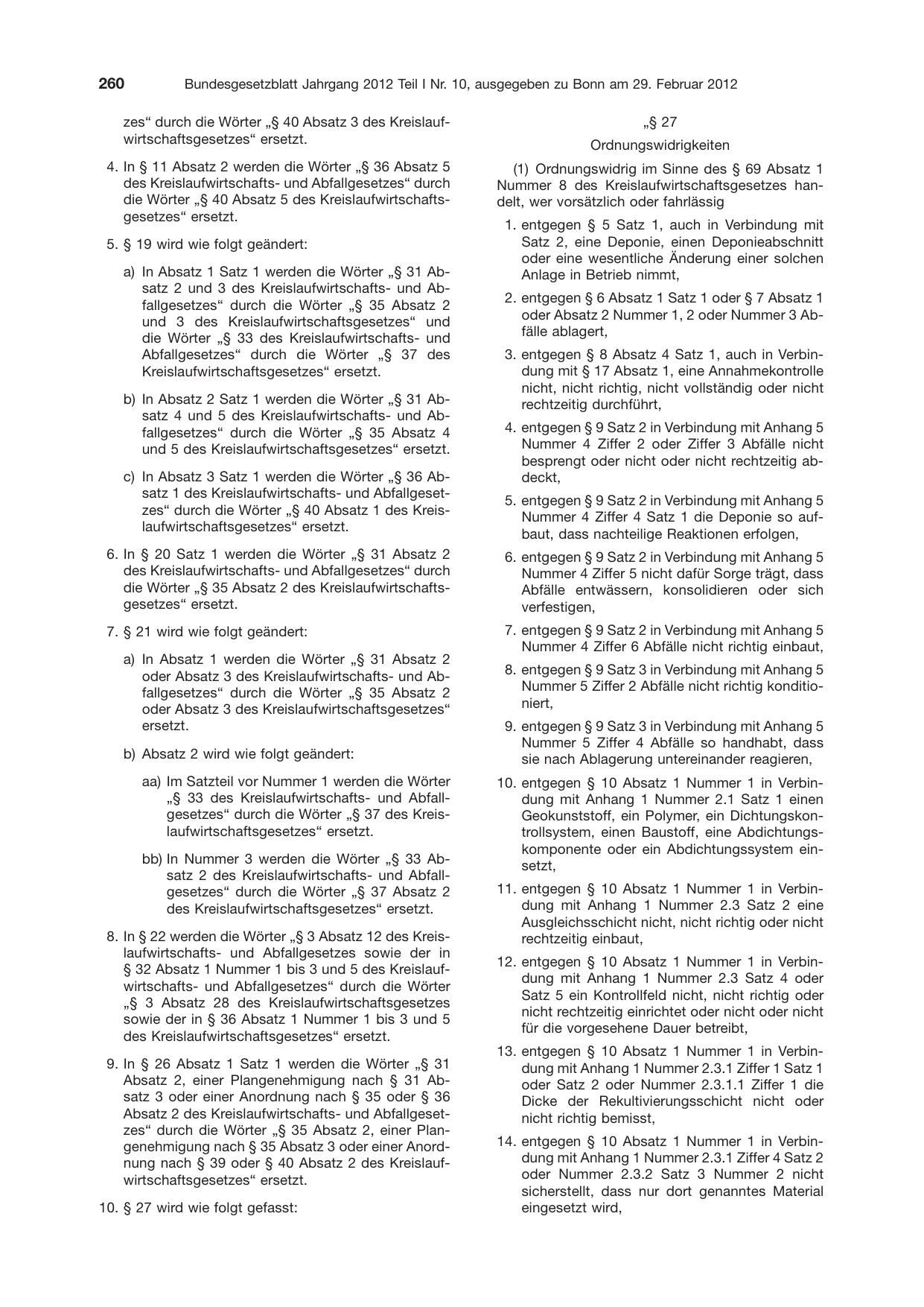 BGBl. 2012, Seite 260 — Originalseite als Abbildung