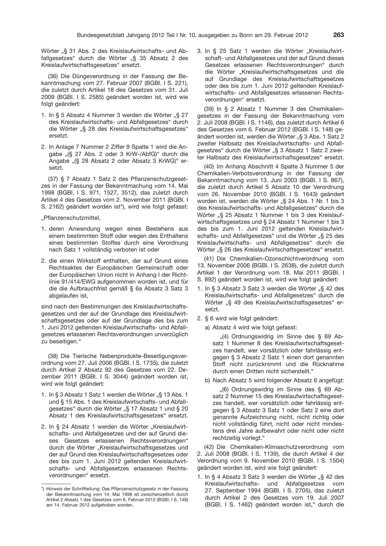 BGBl. 2012, Seite 263 — Originalseite als Abbildung