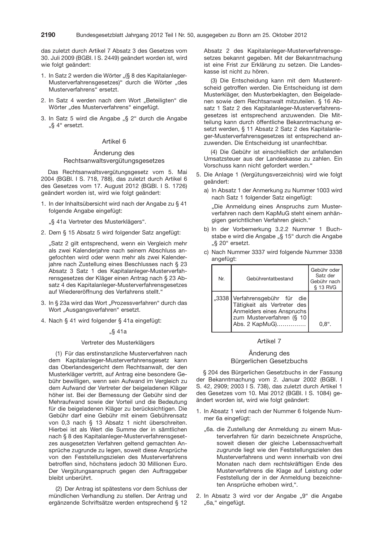 BGBl. 2012, Seite 2190 — Originalseite als Abbildung