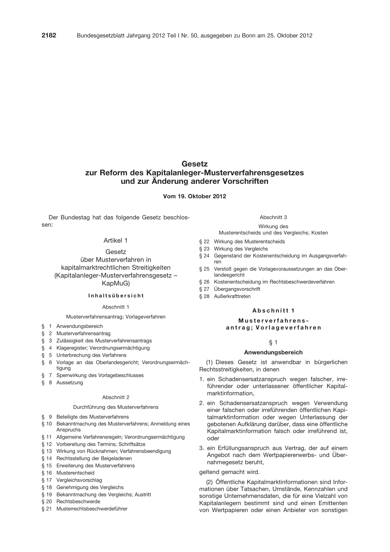 BGBl. 2012, Seite 2182 — Originalseite als Abbildung
