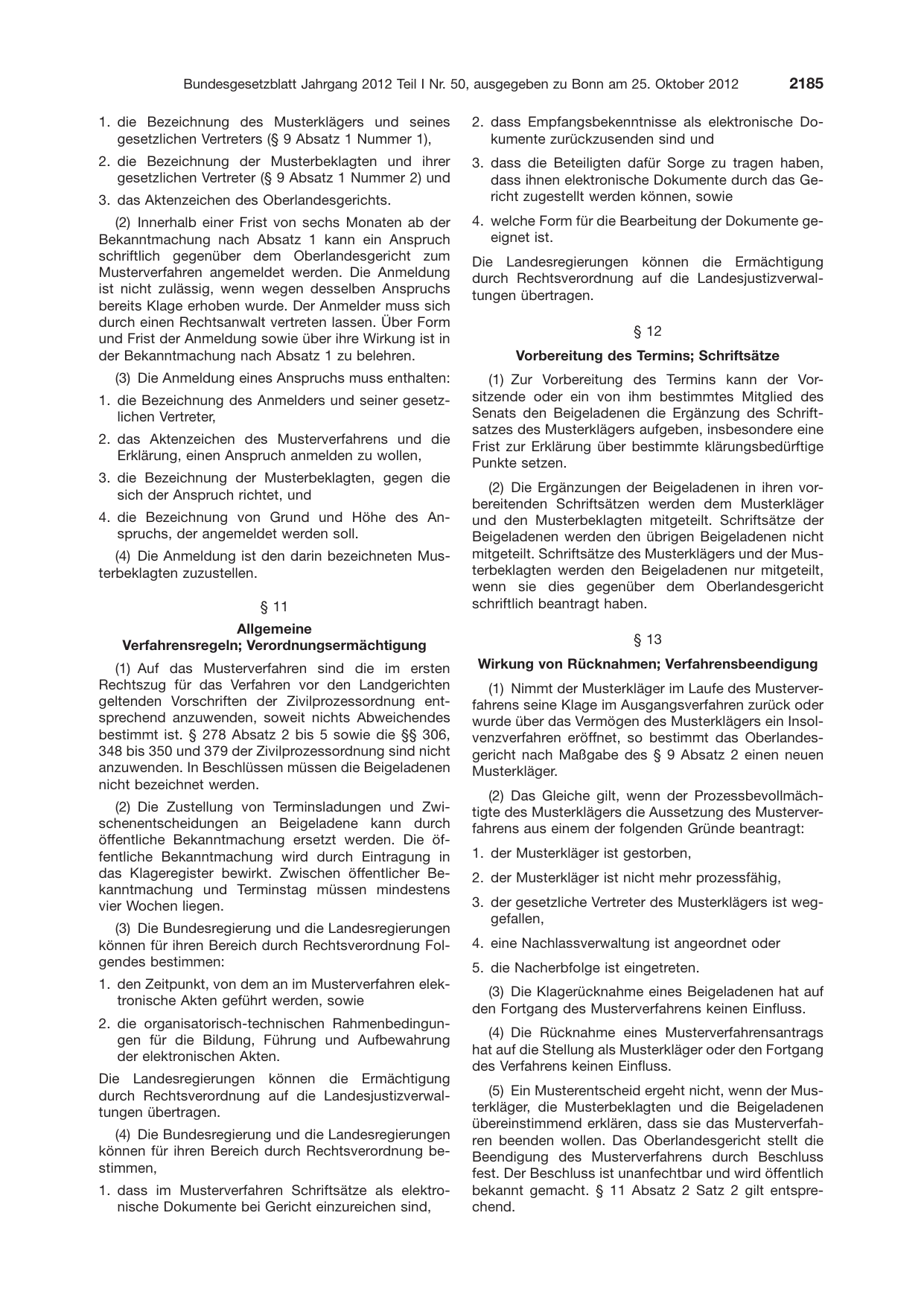 BGBl. 2012, Seite 2185 — Originalseite als Abbildung