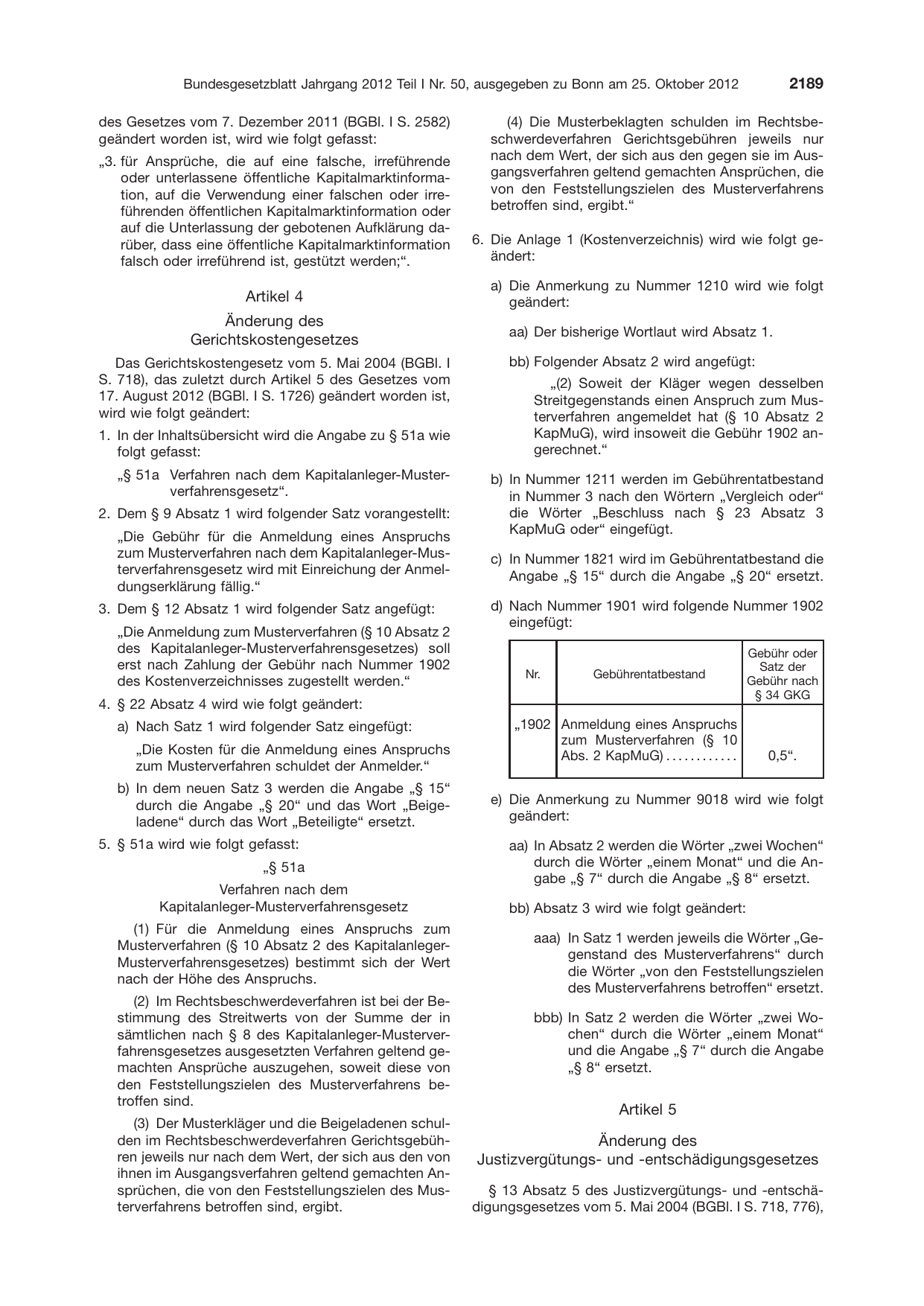 BGBl. 2012, Seite 2189 — Originalseite als Abbildung