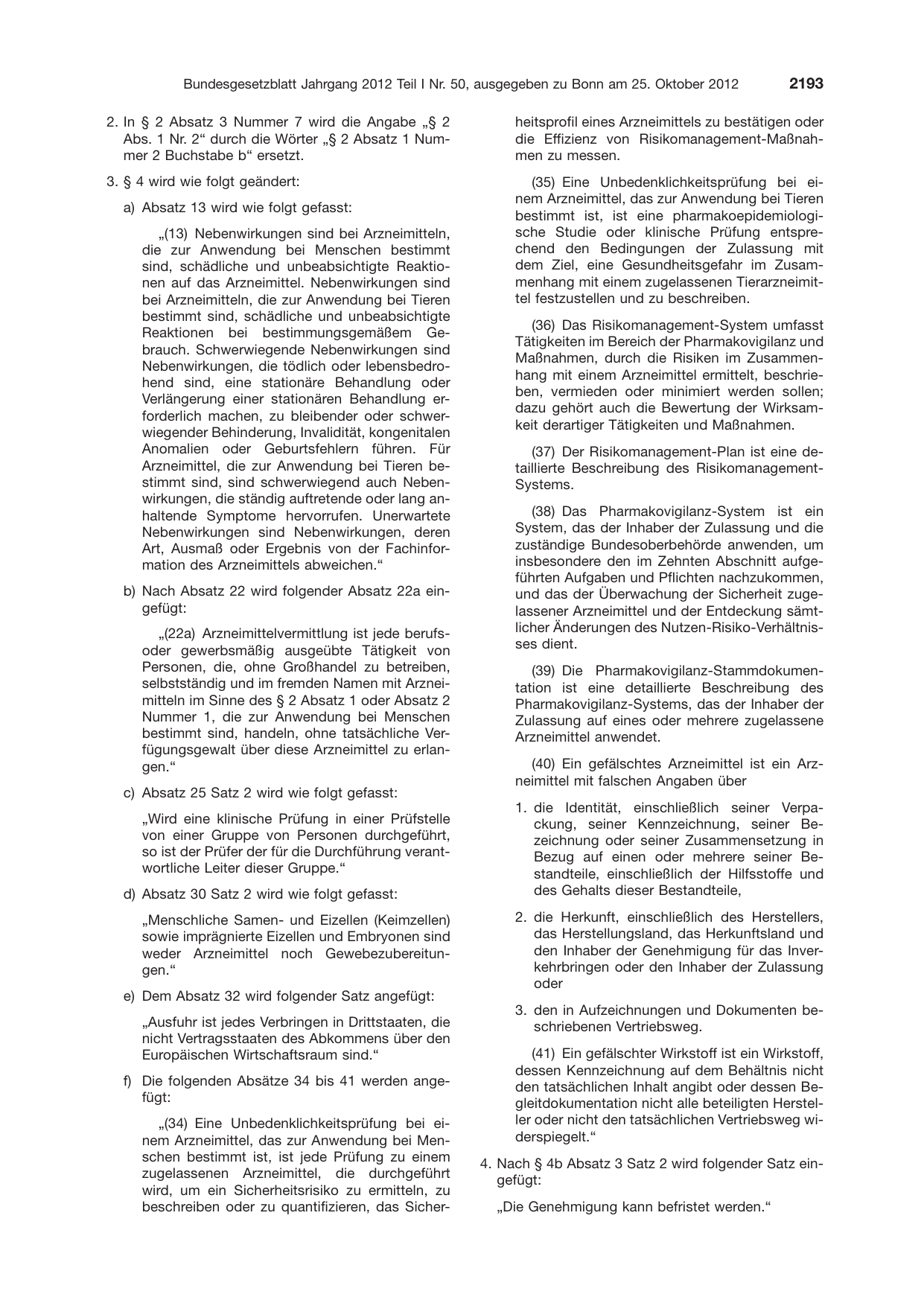 BGBl. 2012, Seite 2193 — Originalseite als Abbildung