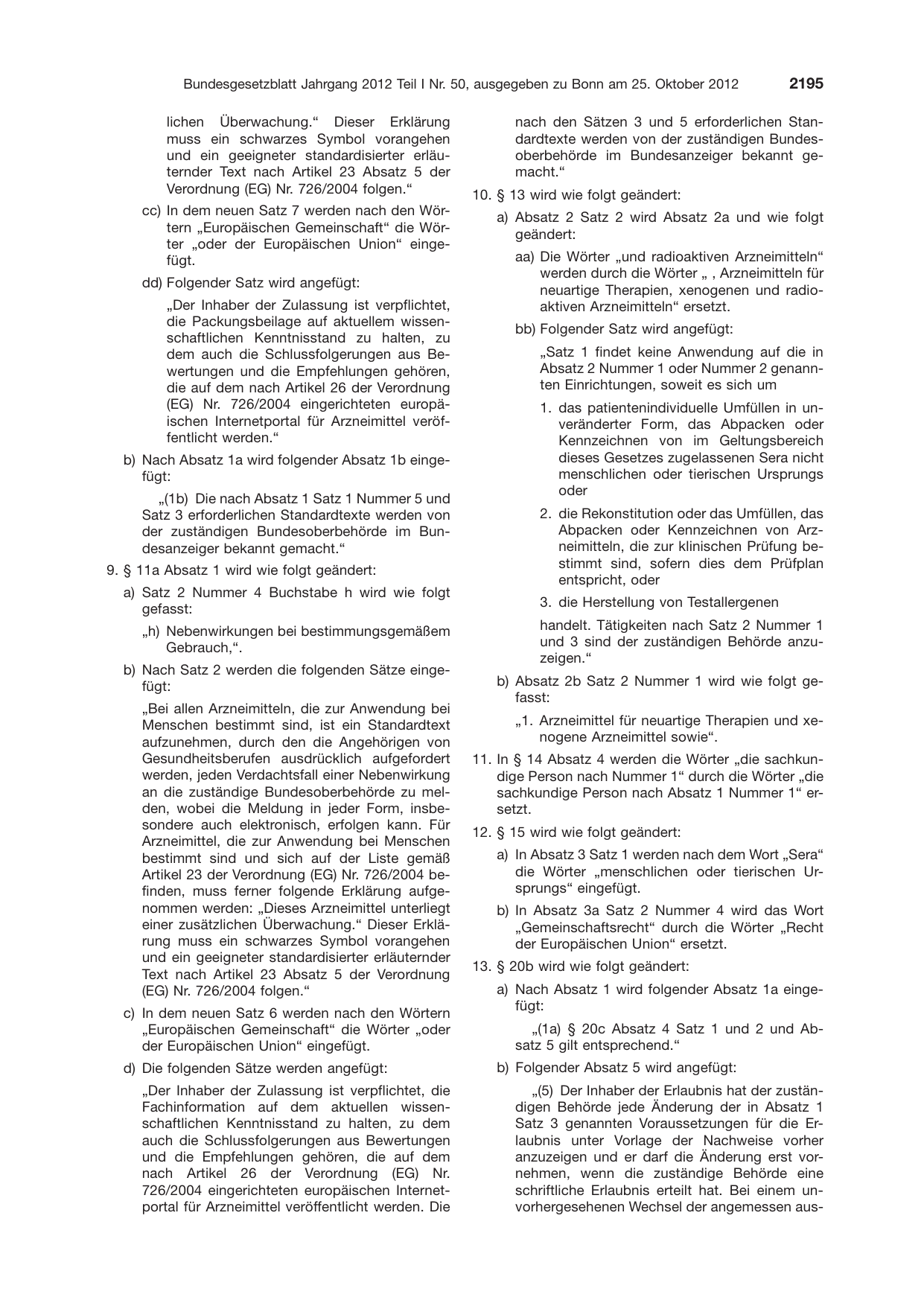 BGBl. 2012, Seite 2195 — Originalseite als Abbildung