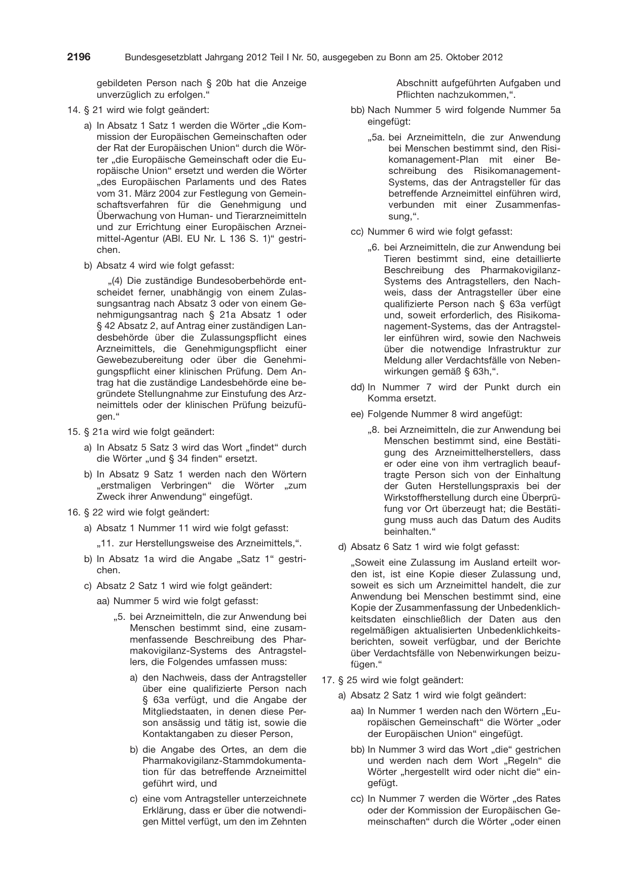 BGBl. 2012, Seite 2196 — Originalseite als Abbildung