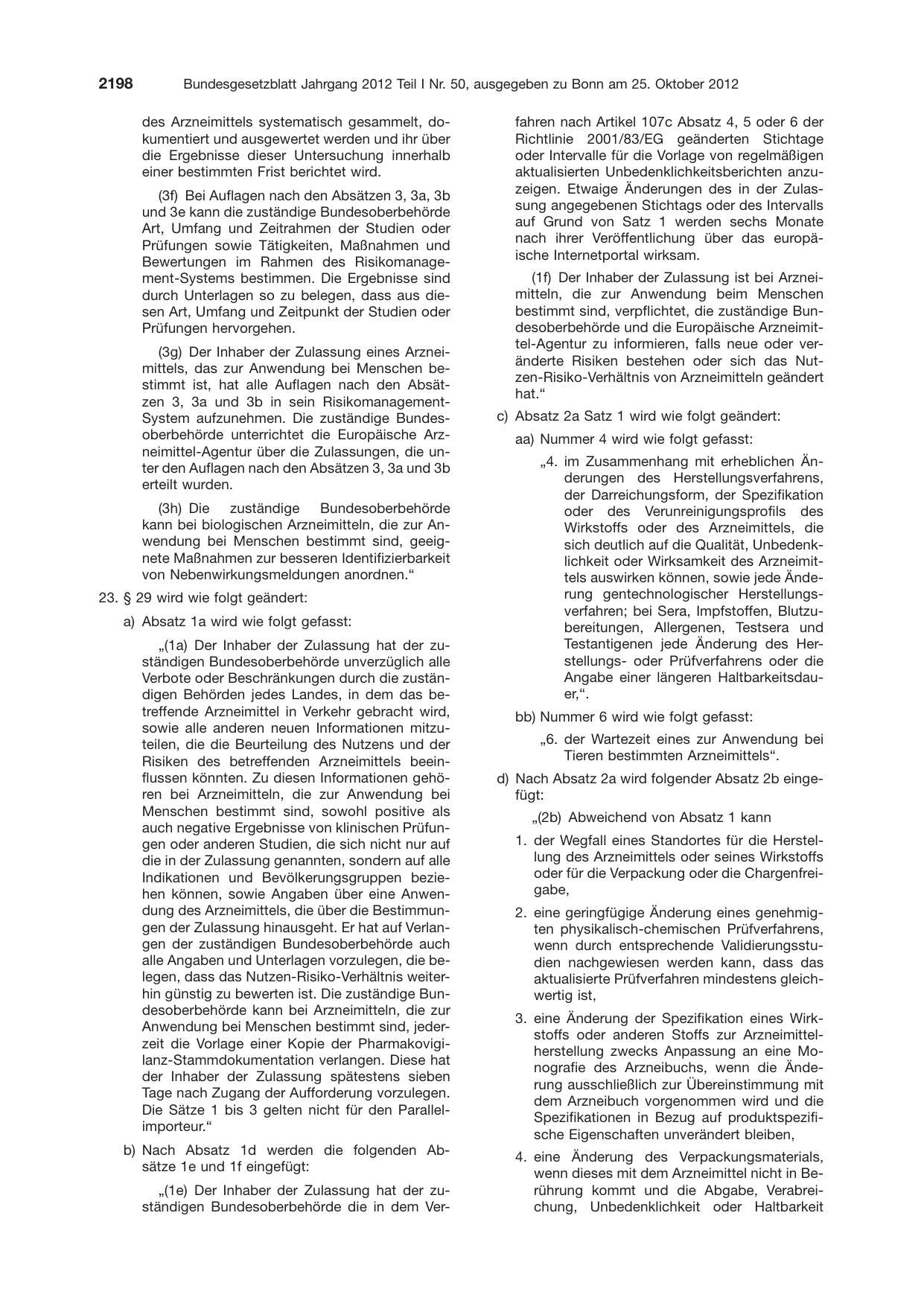 BGBl. 2012, Seite 2198 — Originalseite als Abbildung