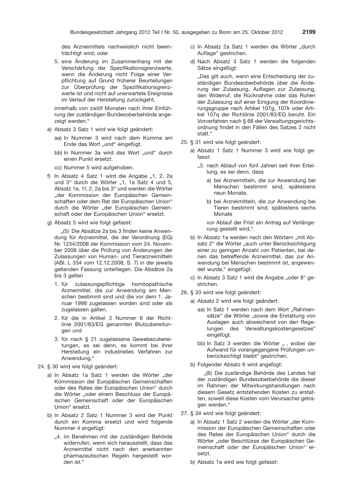 BGBl. 2012, Seite 2199 — Originalseite als Abbildung
