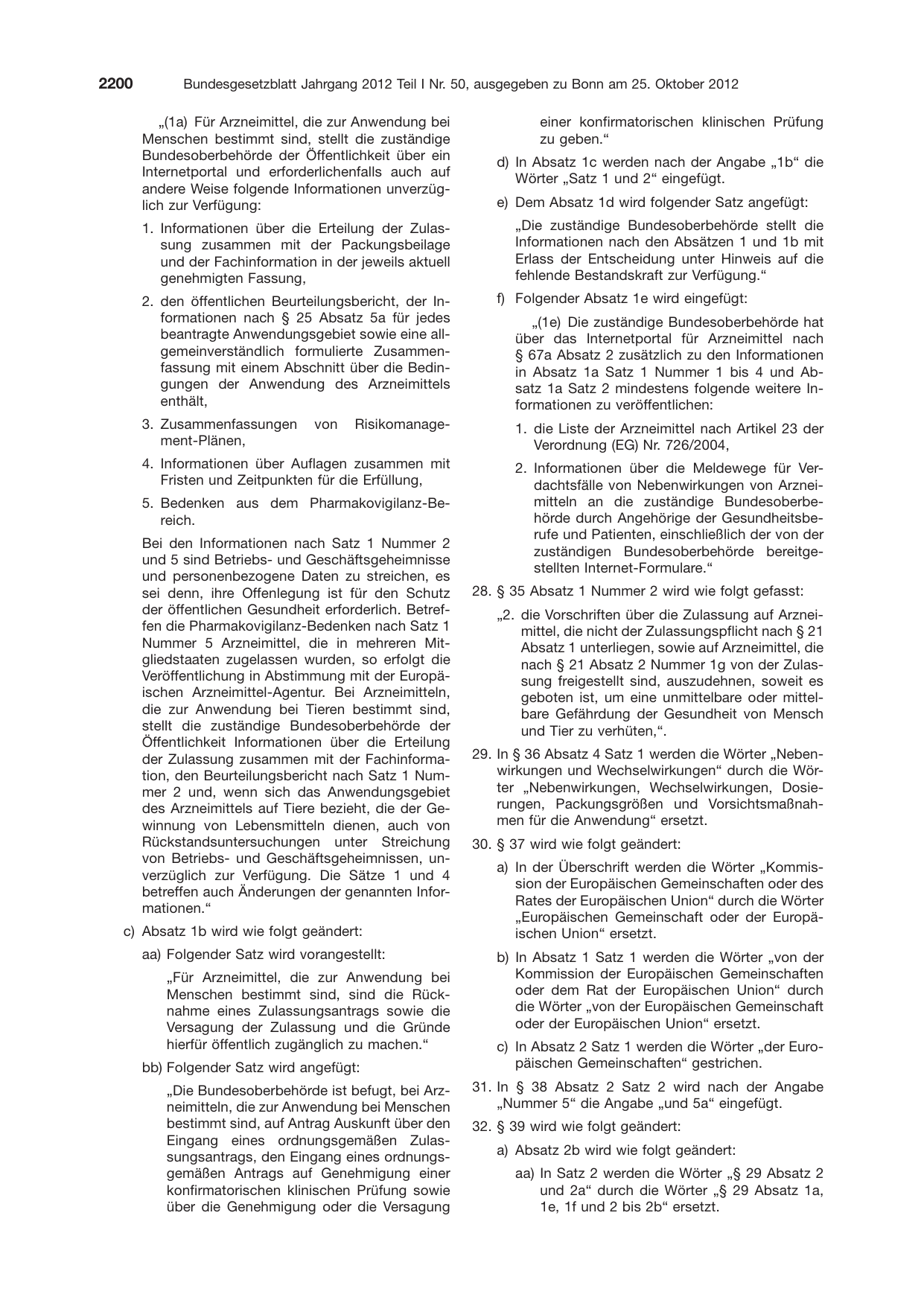 BGBl. 2012, Seite 2200 — Originalseite als Abbildung