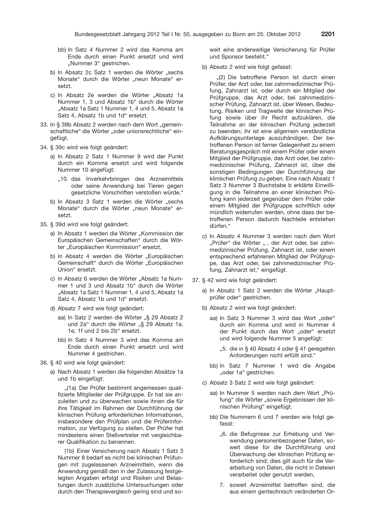 BGBl. 2012, Seite 2201 — Originalseite als Abbildung