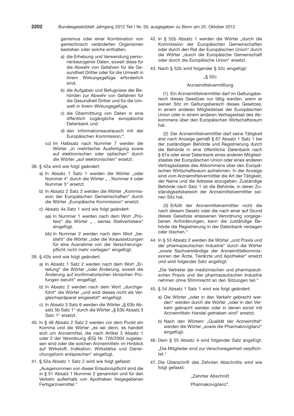 BGBl. 2012, Seite 2202 — Originalseite als Abbildung