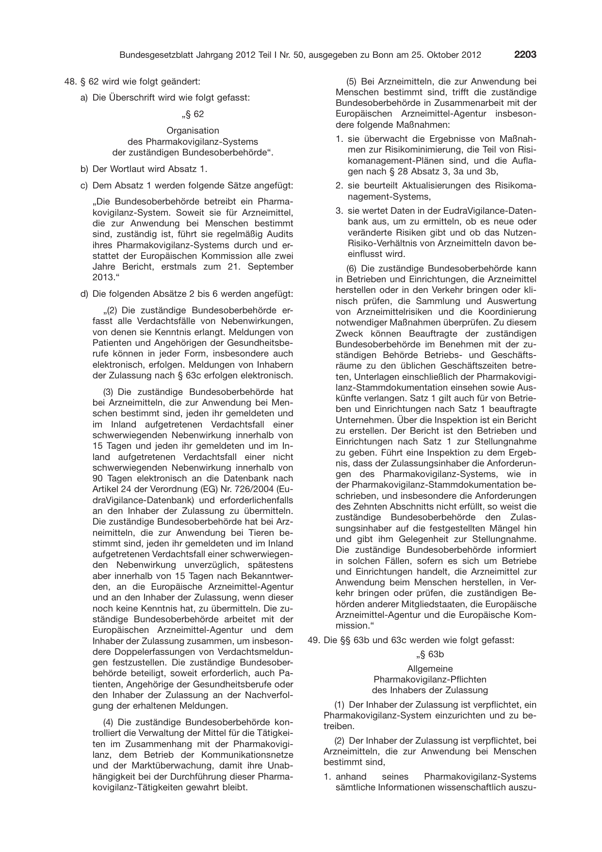 BGBl. 2012, Seite 2203 — Originalseite als Abbildung