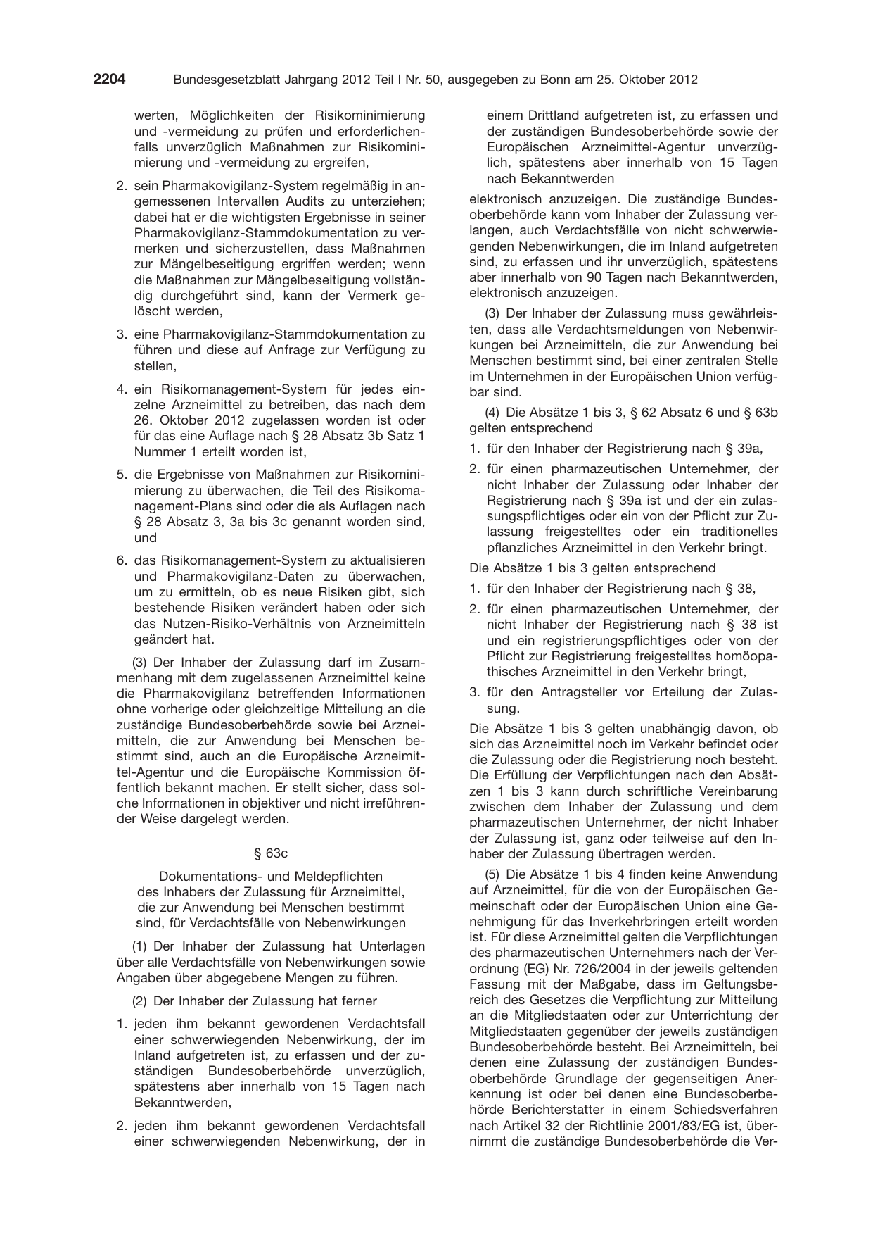BGBl. 2012, Seite 2204 — Originalseite als Abbildung