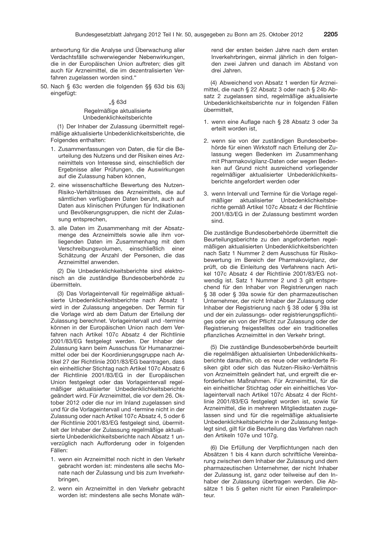 BGBl. 2012, Seite 2205 — Originalseite als Abbildung