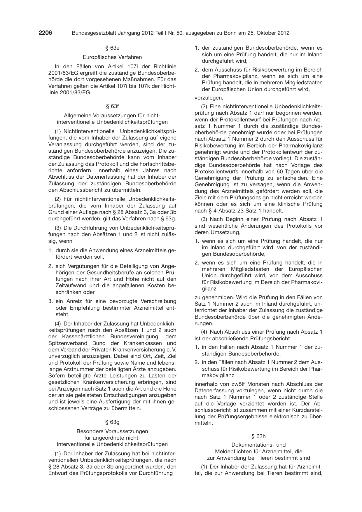 BGBl. 2012, Seite 2206 — Originalseite als Abbildung