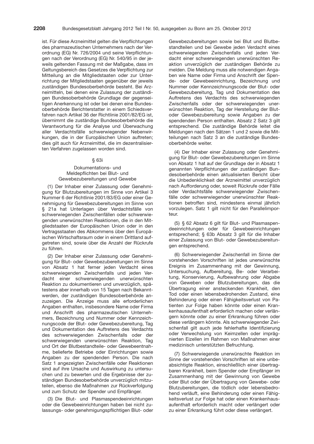 BGBl. 2012, Seite 2208 — Originalseite als Abbildung