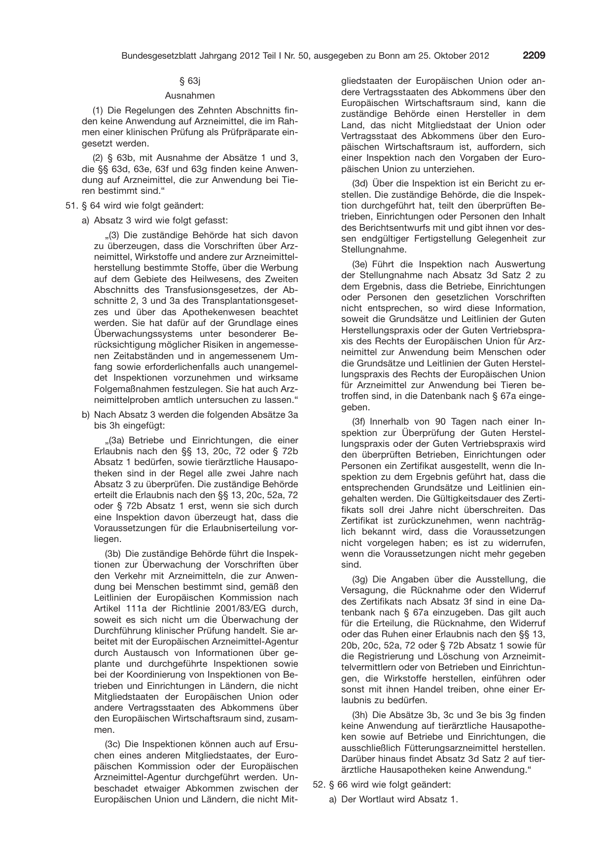 BGBl. 2012, Seite 2209 — Originalseite als Abbildung