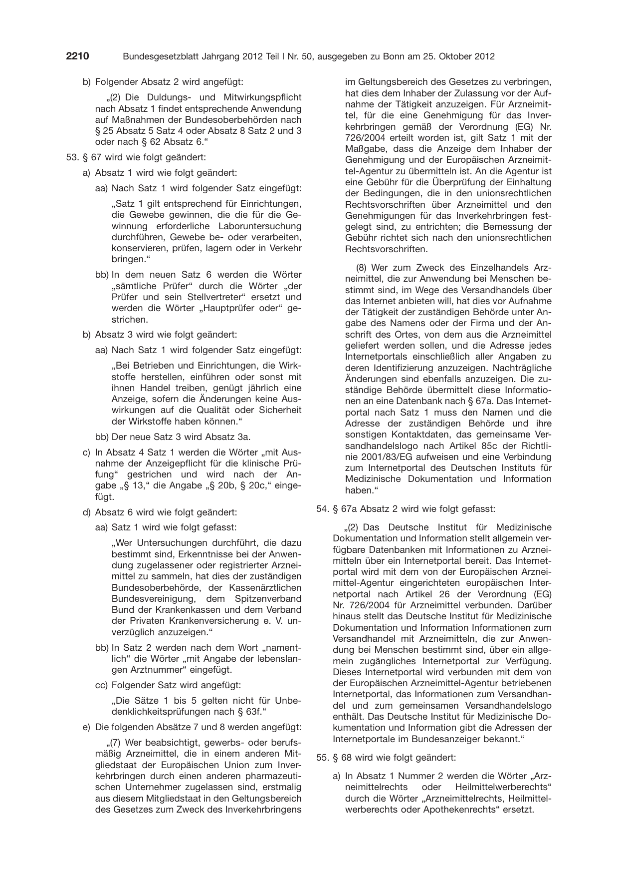 BGBl. 2012, Seite 2210 — Originalseite als Abbildung