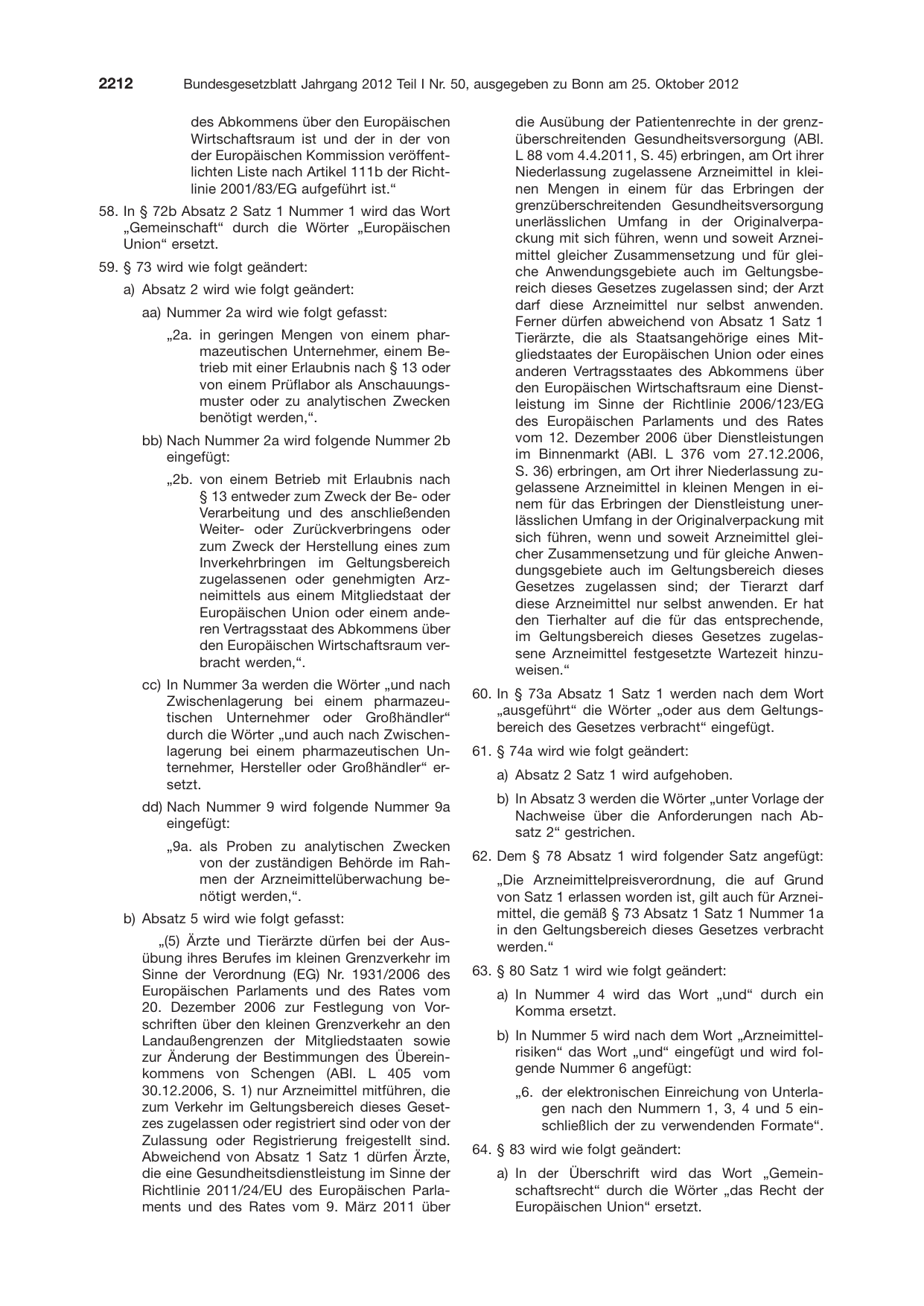 BGBl. 2012, Seite 2212 — Originalseite als Abbildung