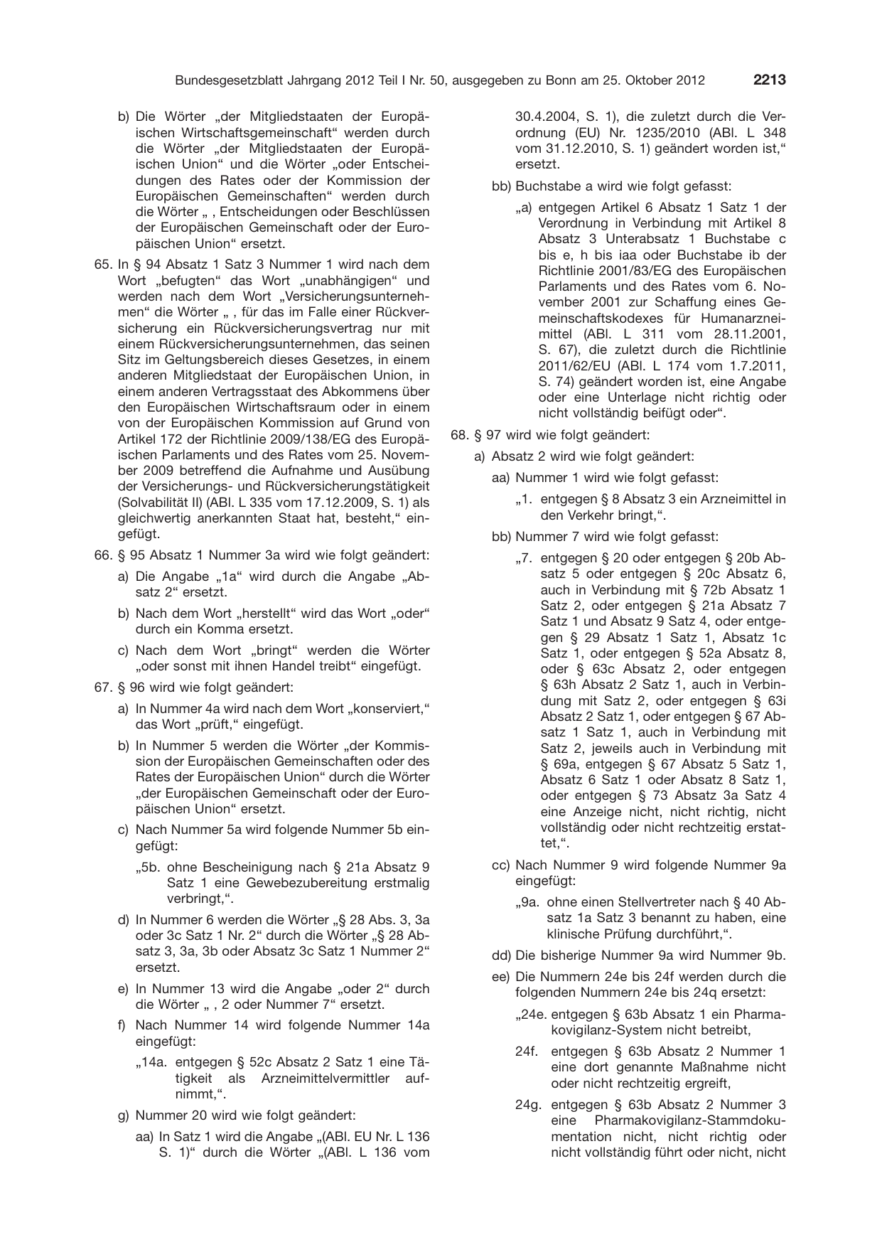 BGBl. 2012, Seite 2213 — Originalseite als Abbildung
