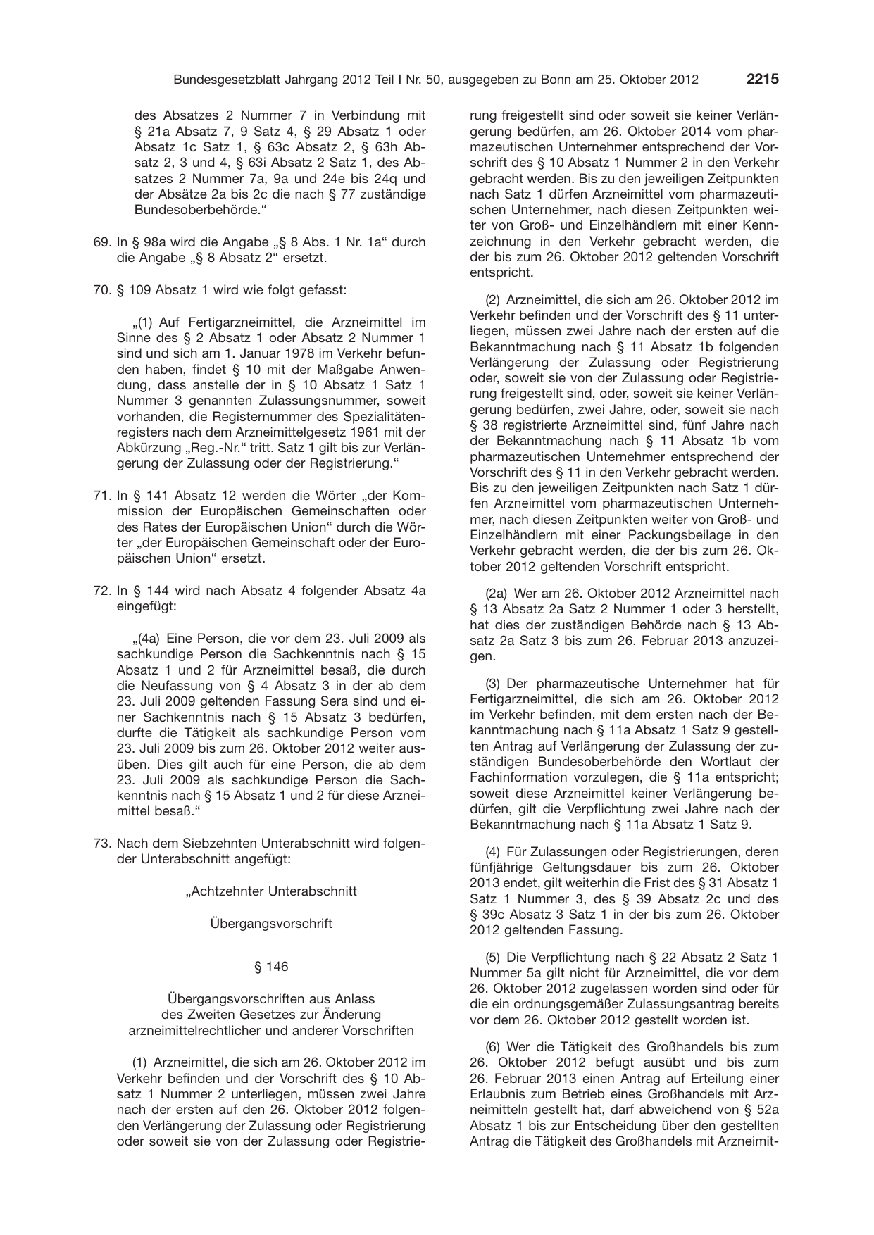 BGBl. 2012, Seite 2215 — Originalseite als Abbildung