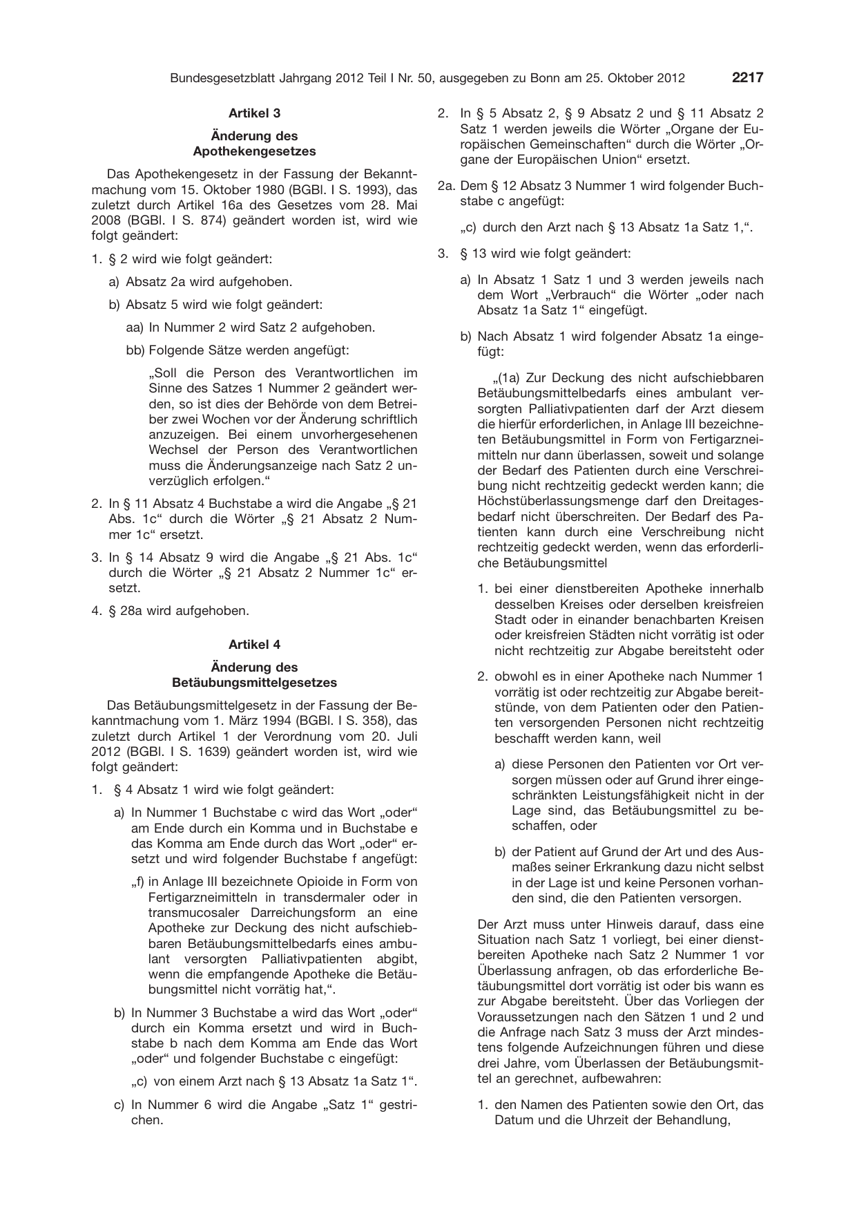 BGBl. 2012, Seite 2217 — Originalseite als Abbildung