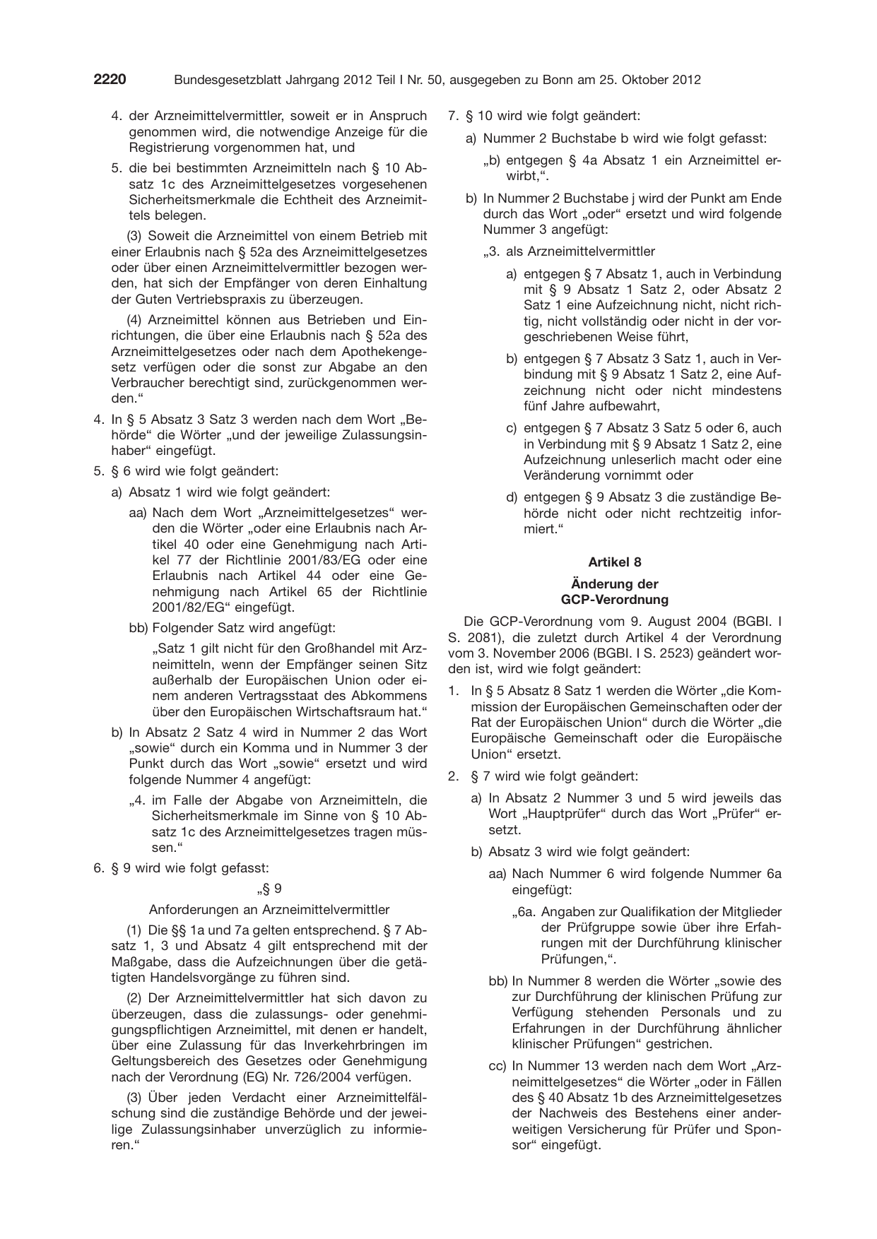 BGBl. 2012, Seite 2220 — Originalseite als Abbildung