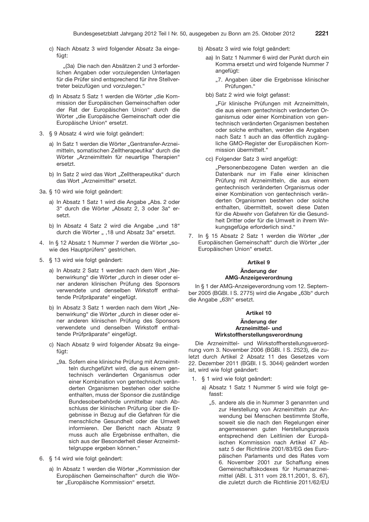 BGBl. 2012, Seite 2221 — Originalseite als Abbildung