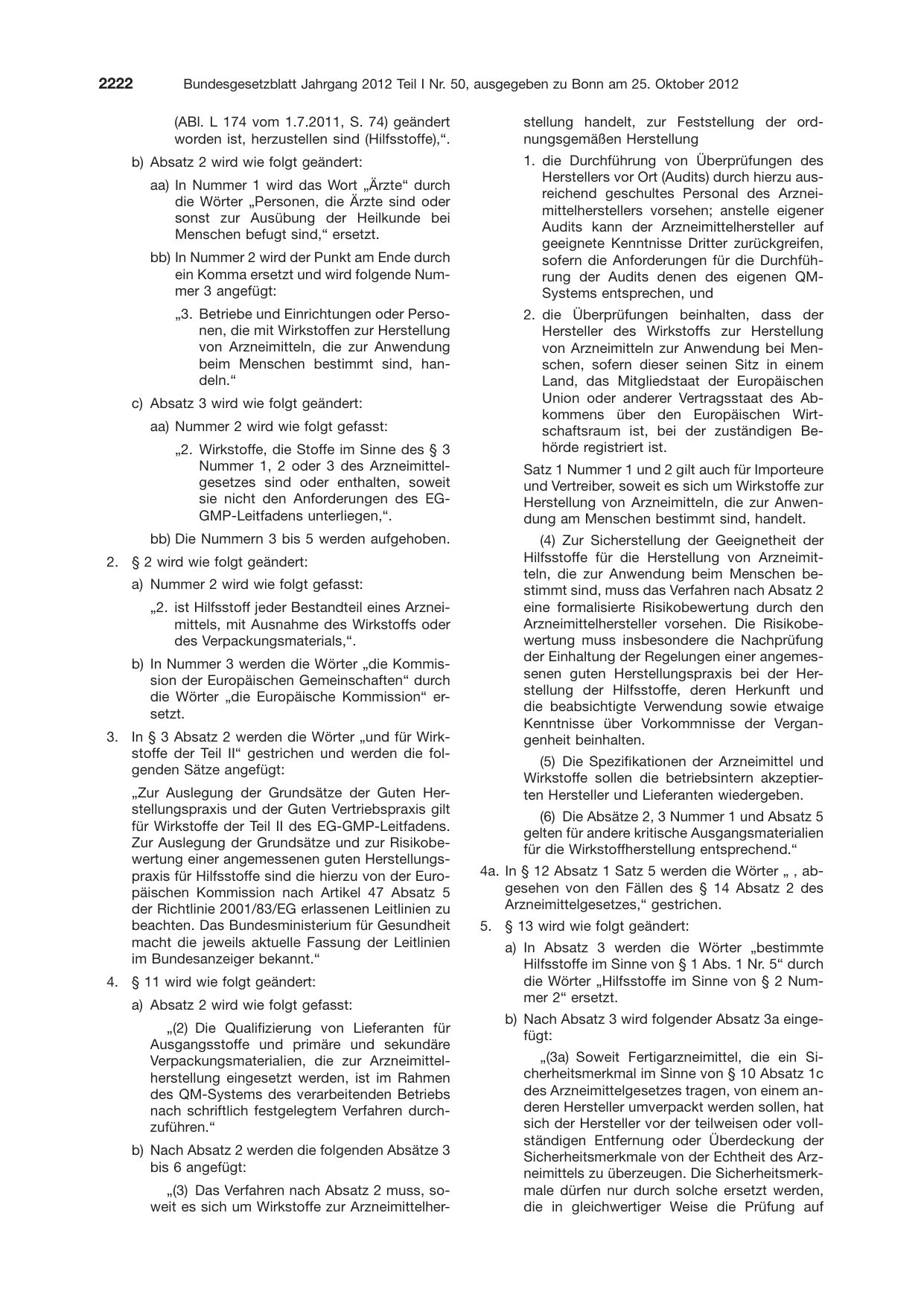 BGBl. 2012, Seite 2222 — Originalseite als Abbildung
