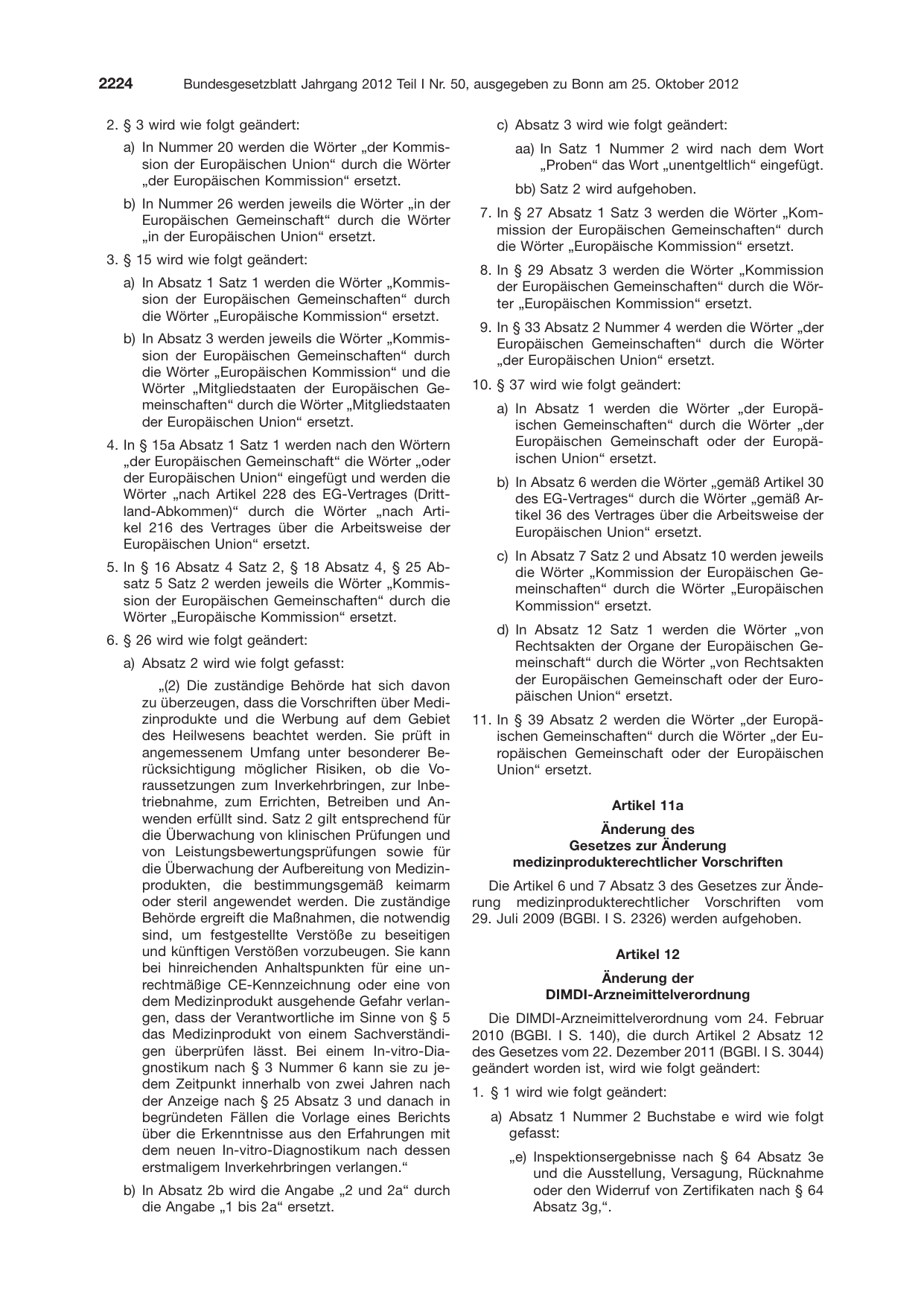 BGBl. 2012, Seite 2224 — Originalseite als Abbildung