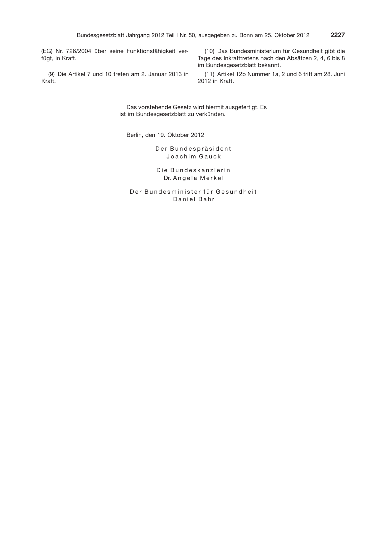 BGBl. 2012, Seite 2227 — Originalseite als Abbildung