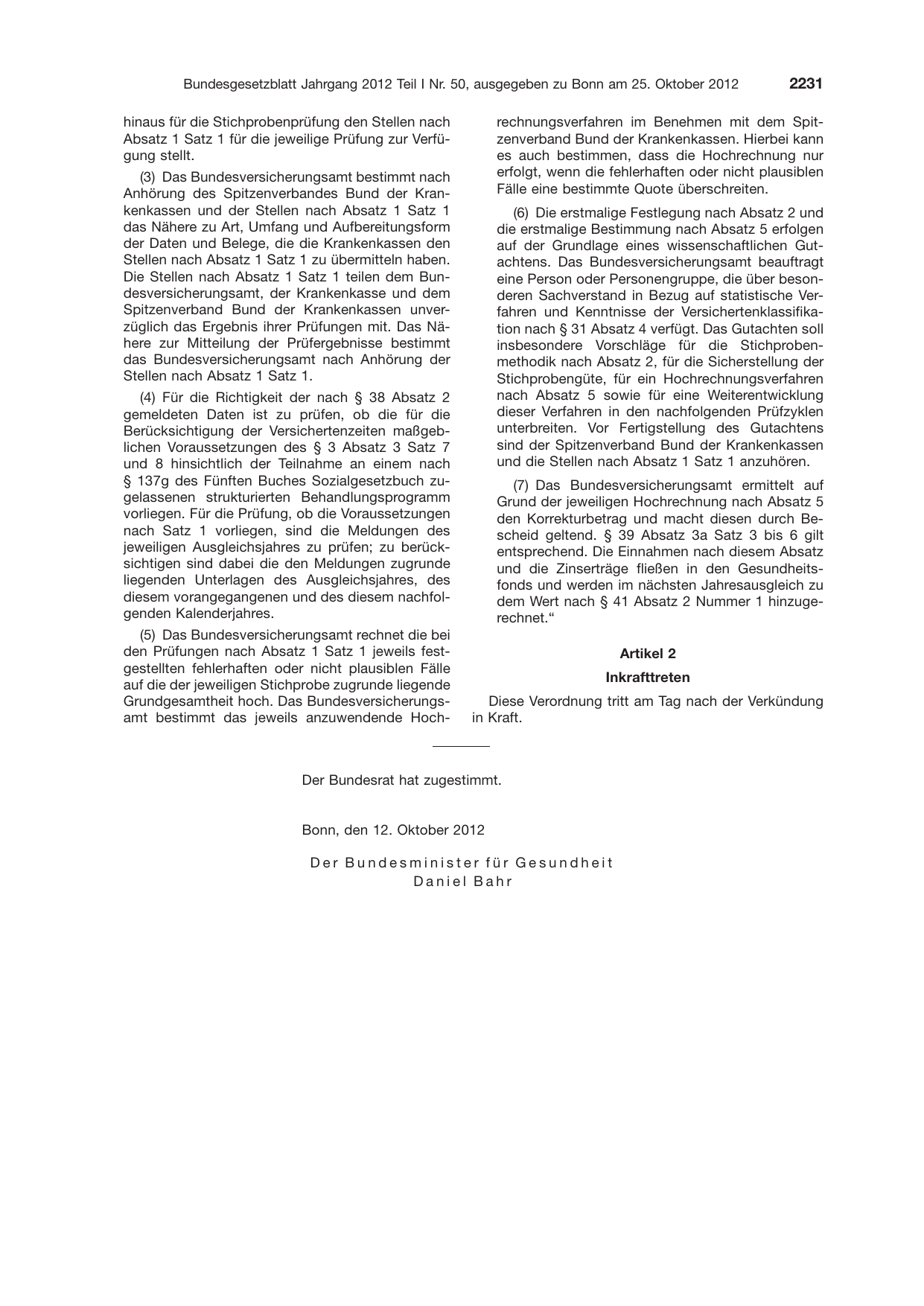 BGBl. 2012, Seite 2231 — Originalseite als Abbildung