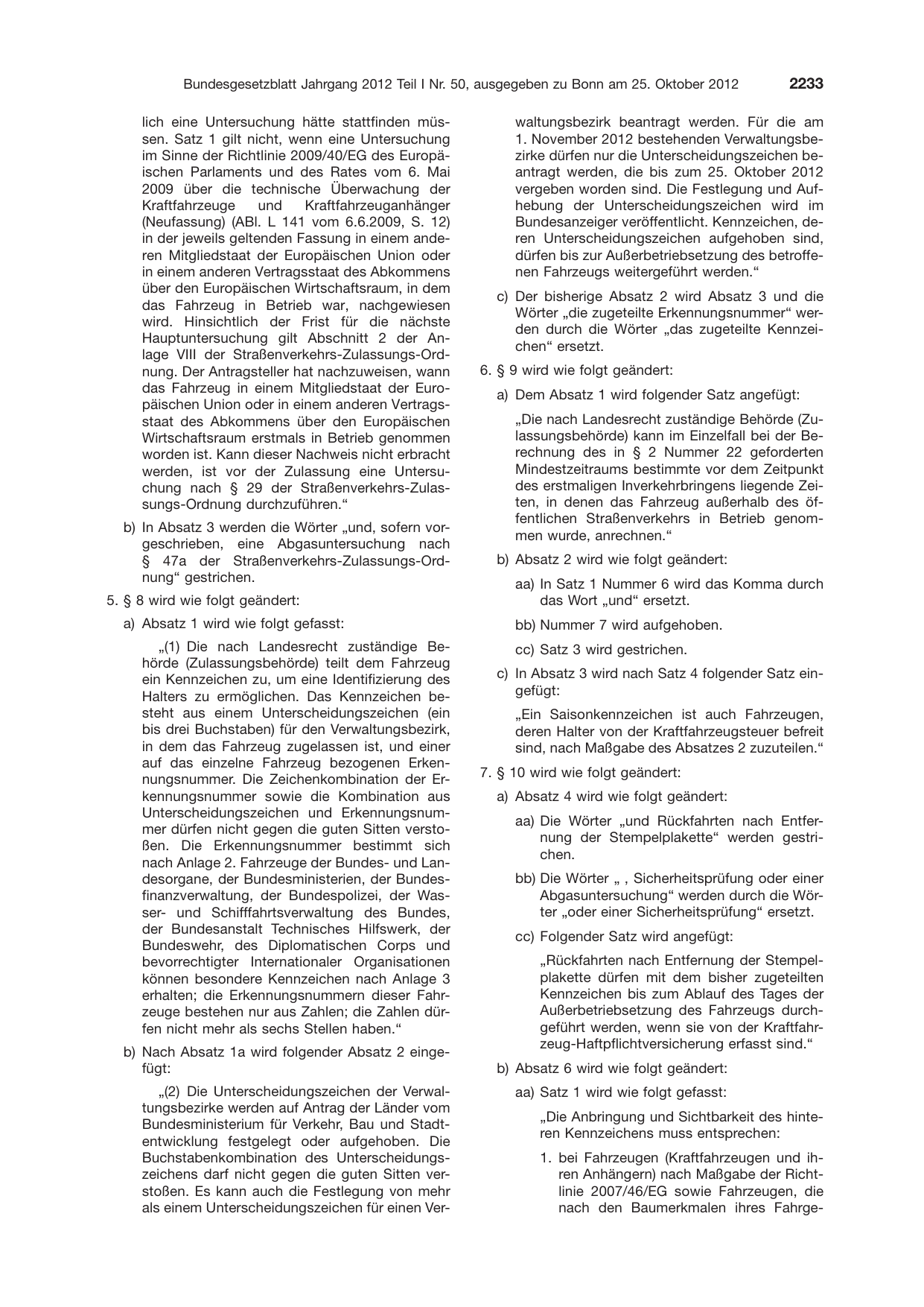 BGBl. 2012, Seite 2233 — Originalseite als Abbildung