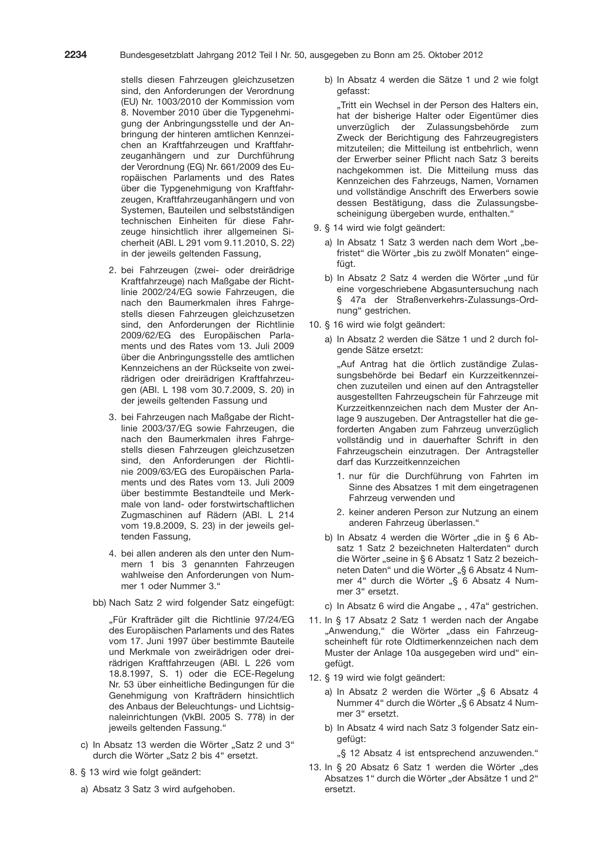 BGBl. 2012, Seite 2234 — Originalseite als Abbildung